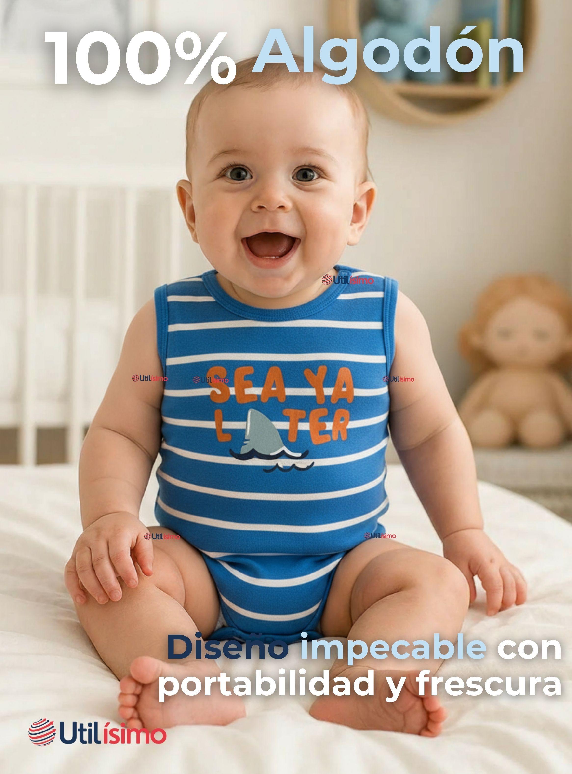 Pack 5 Bodys Niños Sin Manga Tedmimak 100% Algodón Baby shark-2