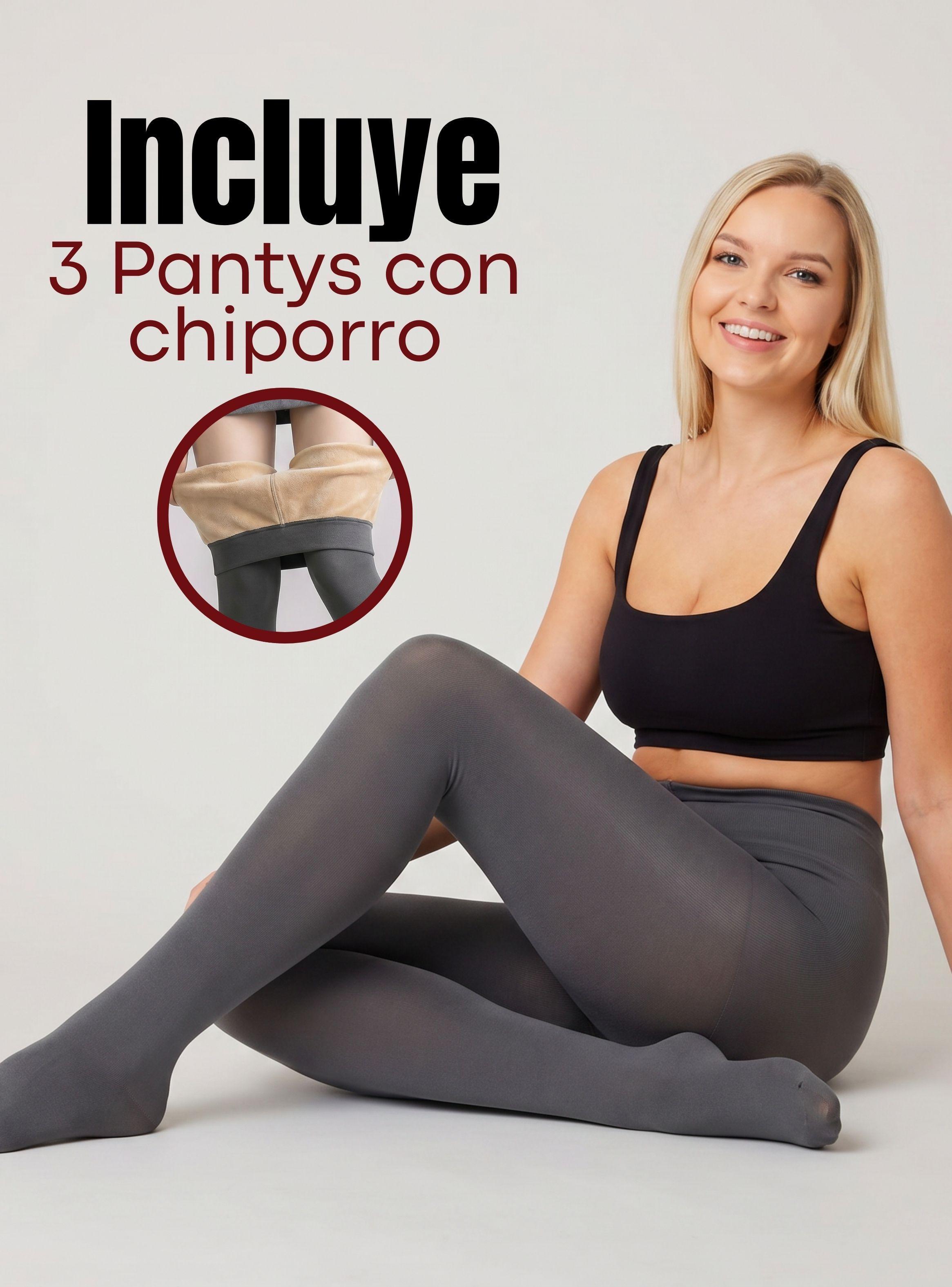 Pack 3 Calzas Pantys Con Chiporro Térmica Mujer Elasticada Gris-2