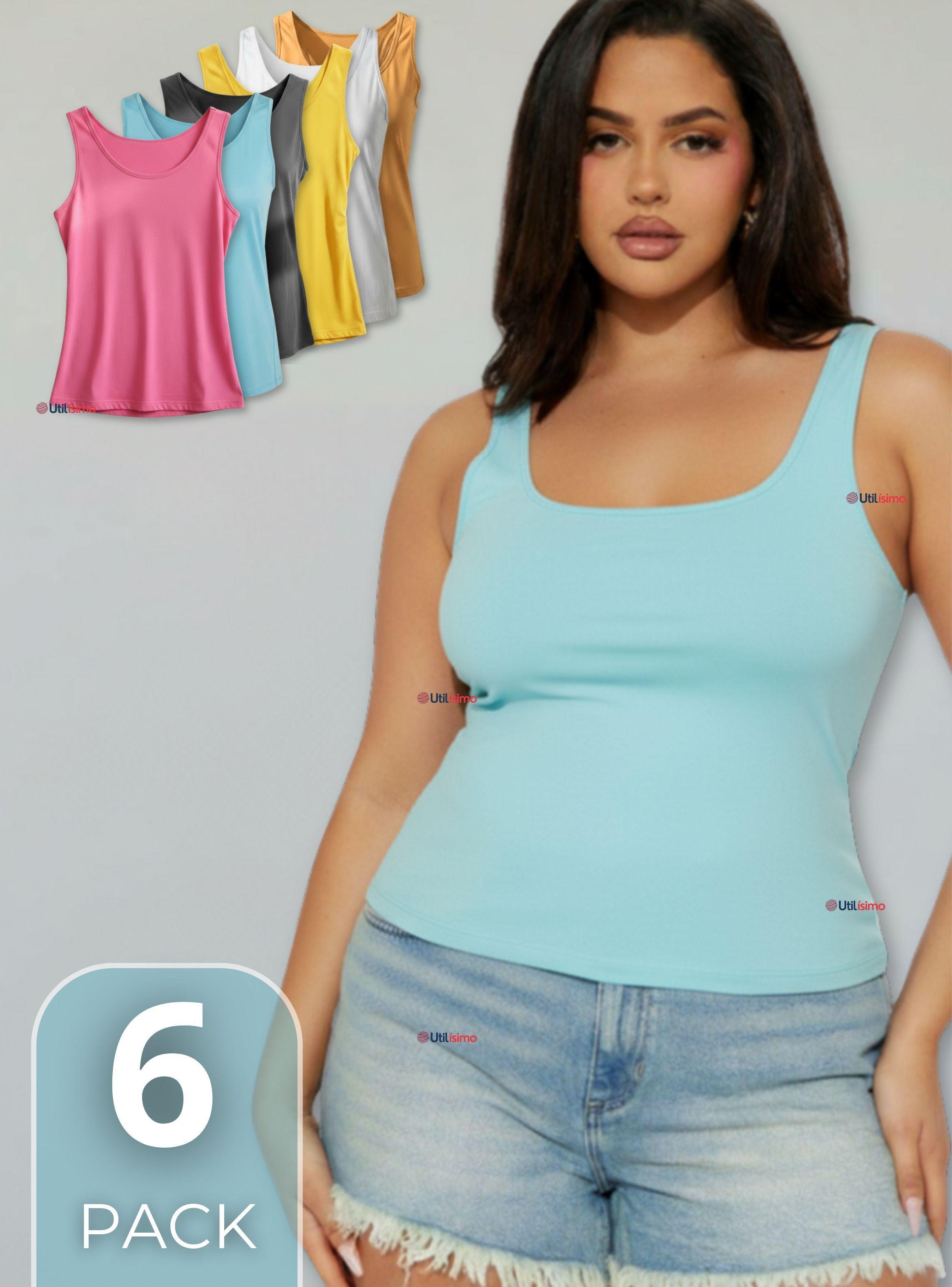 Pack 6 Poleras Camisetas Sin Mangas Fibra De Bambú Básicas Lisa Elástica Mujer Colores Surtidos-0