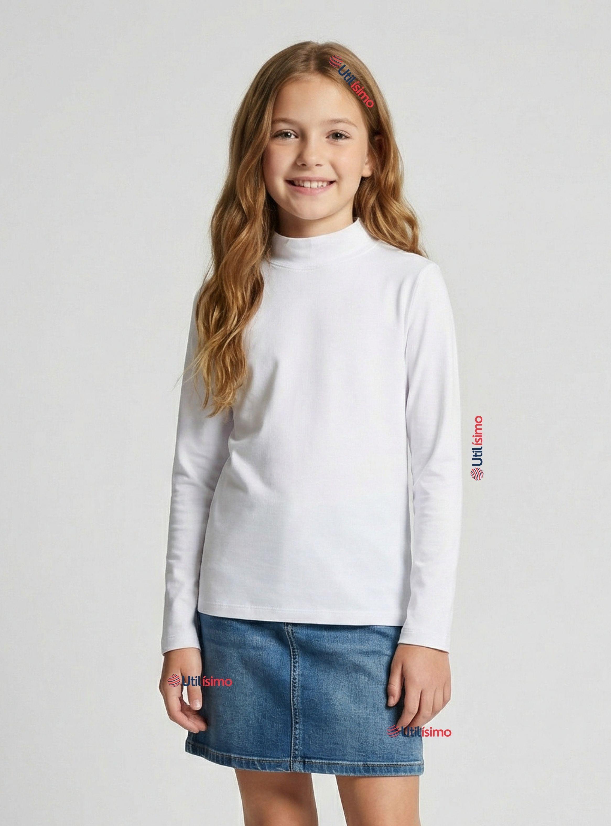 Pack 3 Poleras Camisetas Bambú Blanca Cuello Beatle Primera Capa Manga Larga Niñas-0