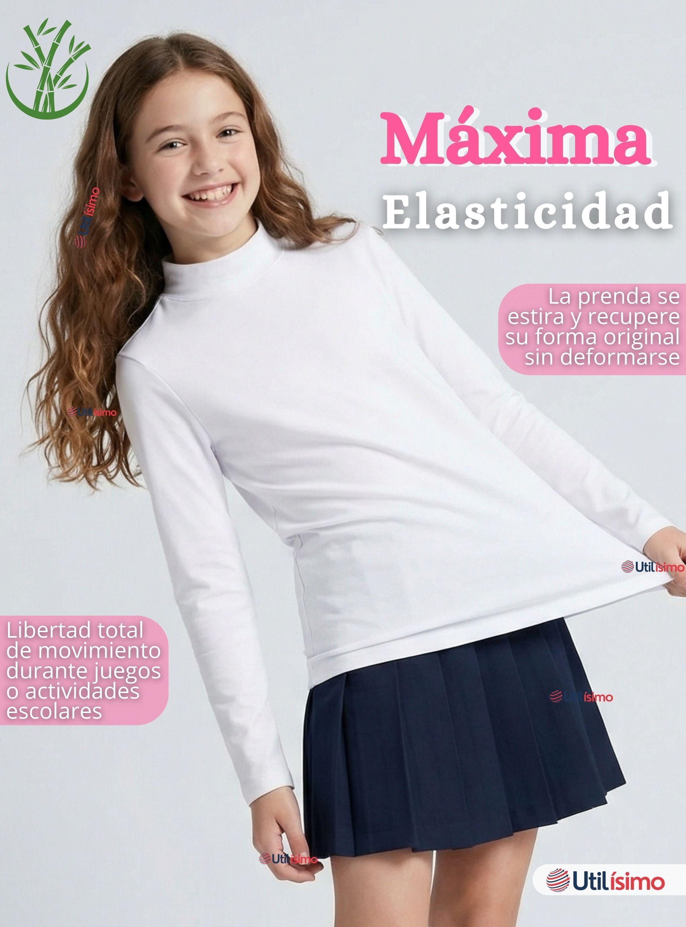 Pack 3 Poleras Camisetas Bambú Blanca Cuello Beatle Primera Capa Manga Larga Niñas-4