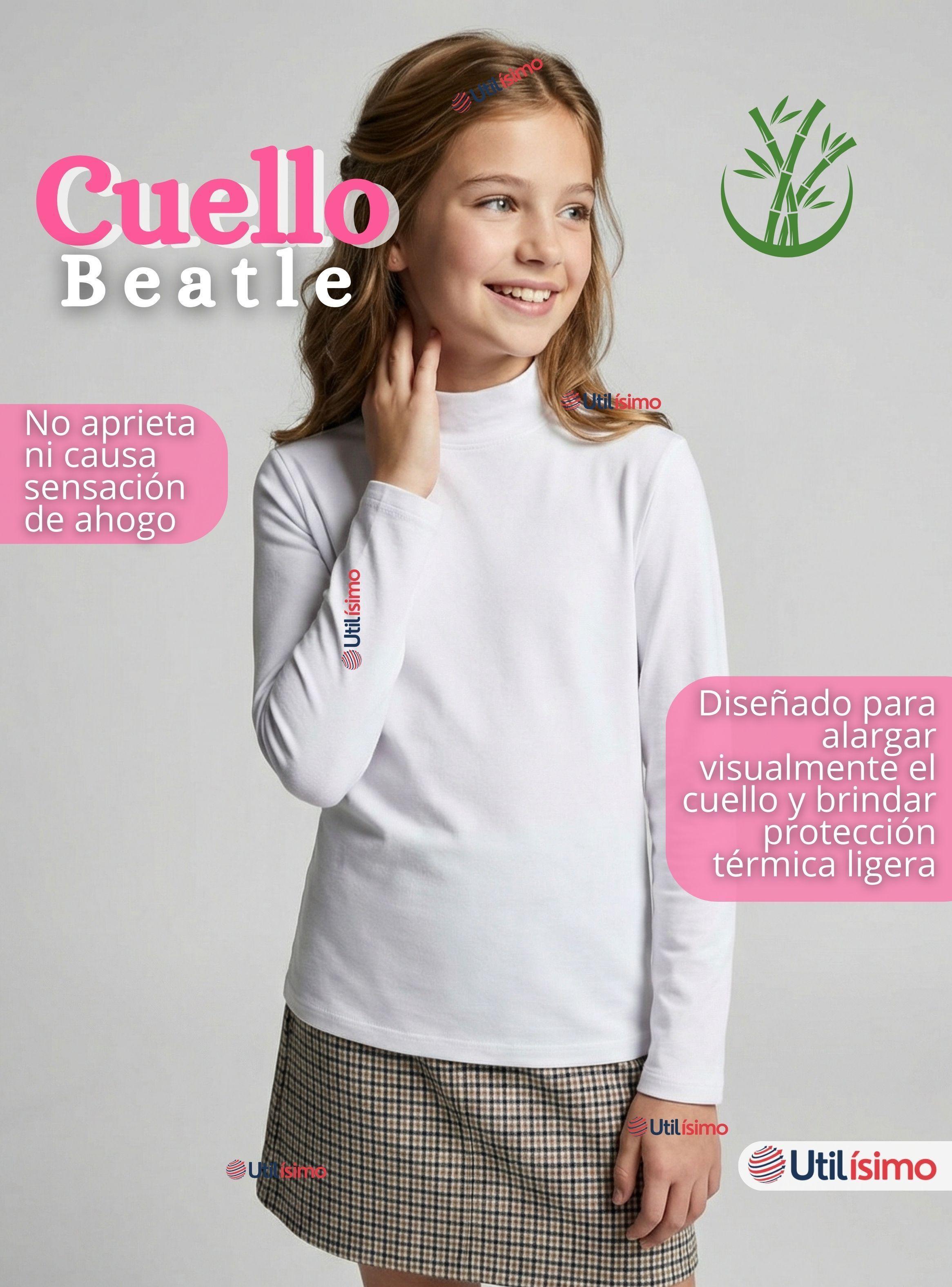 Pack 3 Poleras Camisetas Bambú Blanca Cuello Beatle Primera Capa Manga Larga Niñas-5