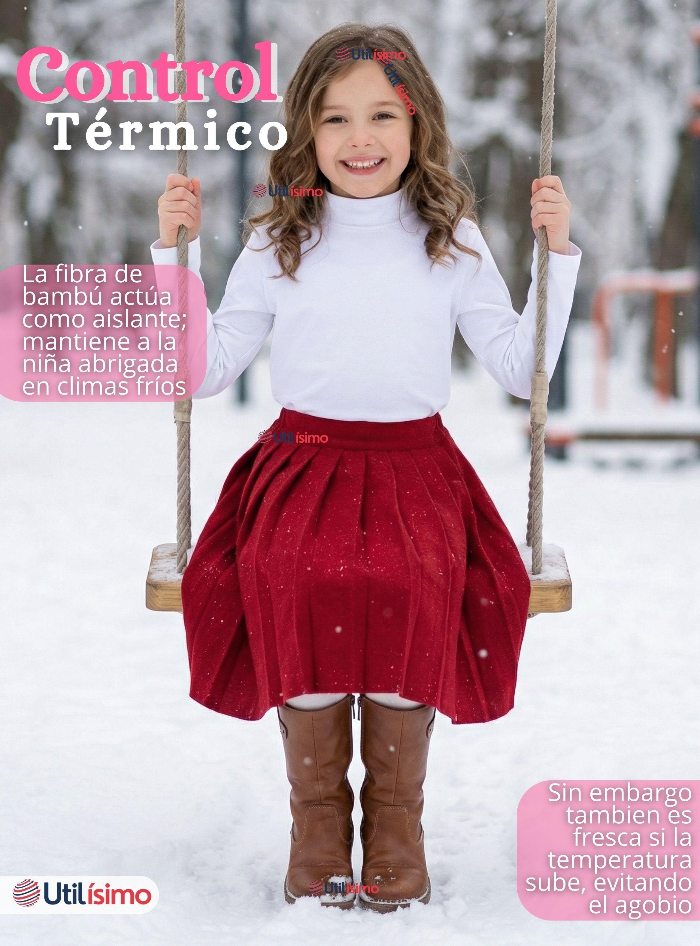 Pack 3 Poleras Camisetas Bambú Blanca Cuello Beatle Primera Capa Manga Larga Niñas-6