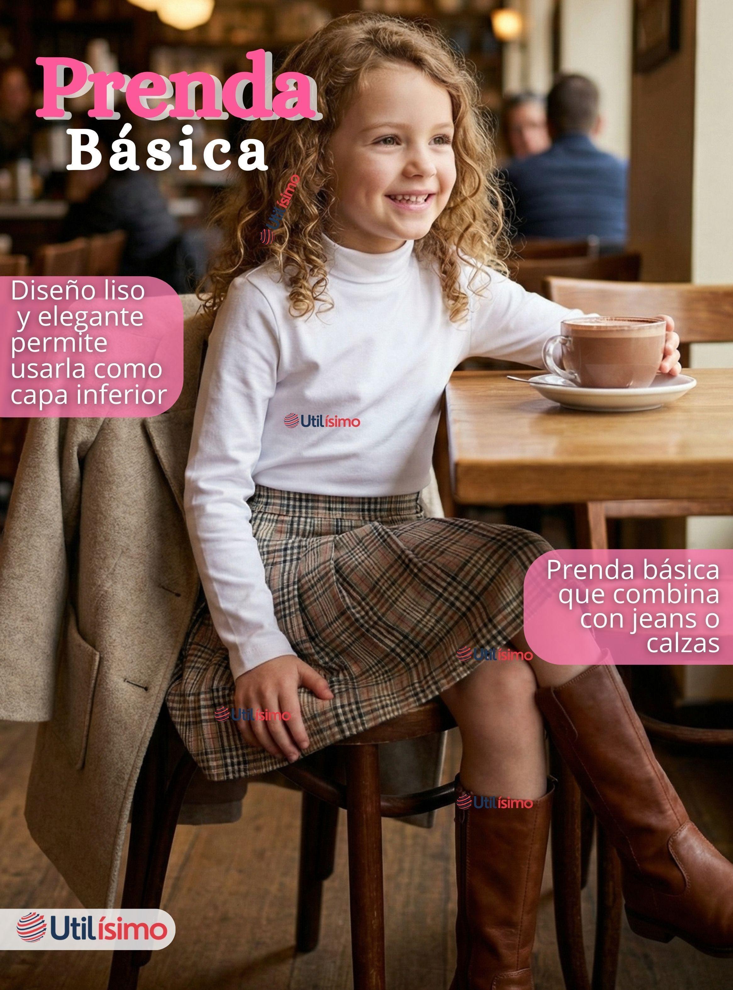 Pack 3 Poleras Camisetas Bambú Blanca Cuello Beatle Primera Capa Manga Larga Niñas-7