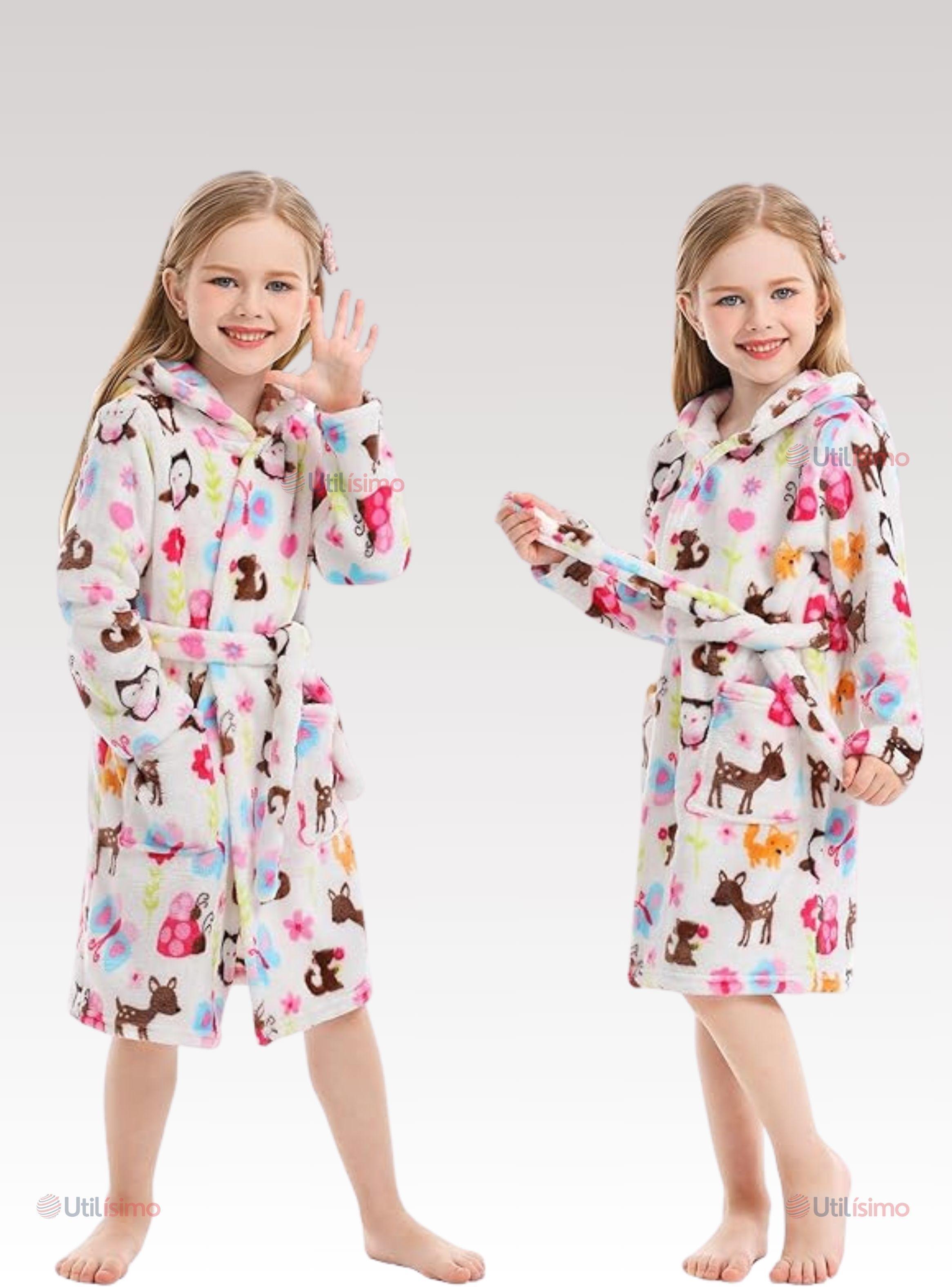Bata De Baño Con Capucha Y Bolsillos Polar Niña Animales de Colores-0