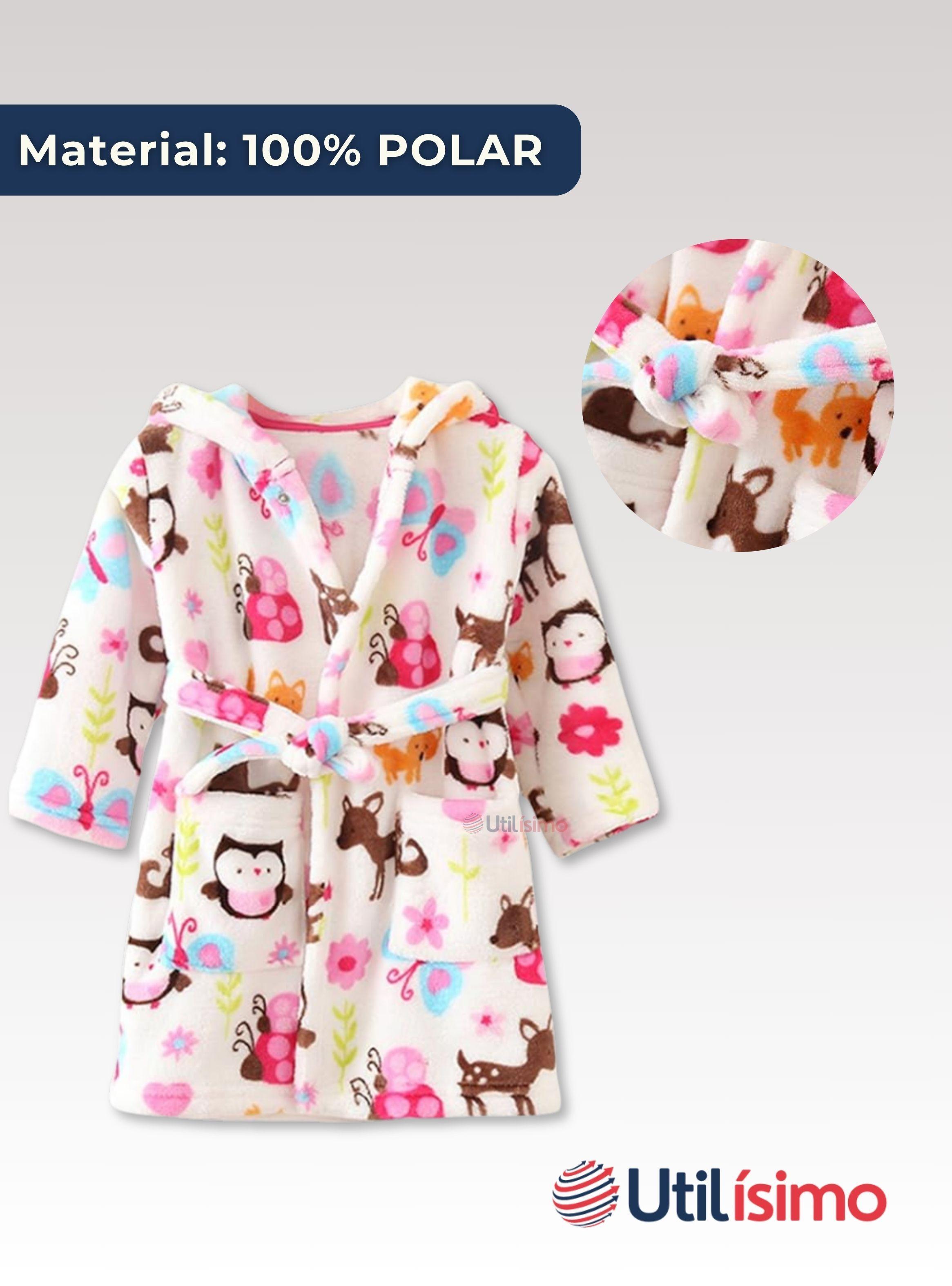 Bata De Baño Con Capucha Y Bolsillos Polar Niña Animales de Colores-1