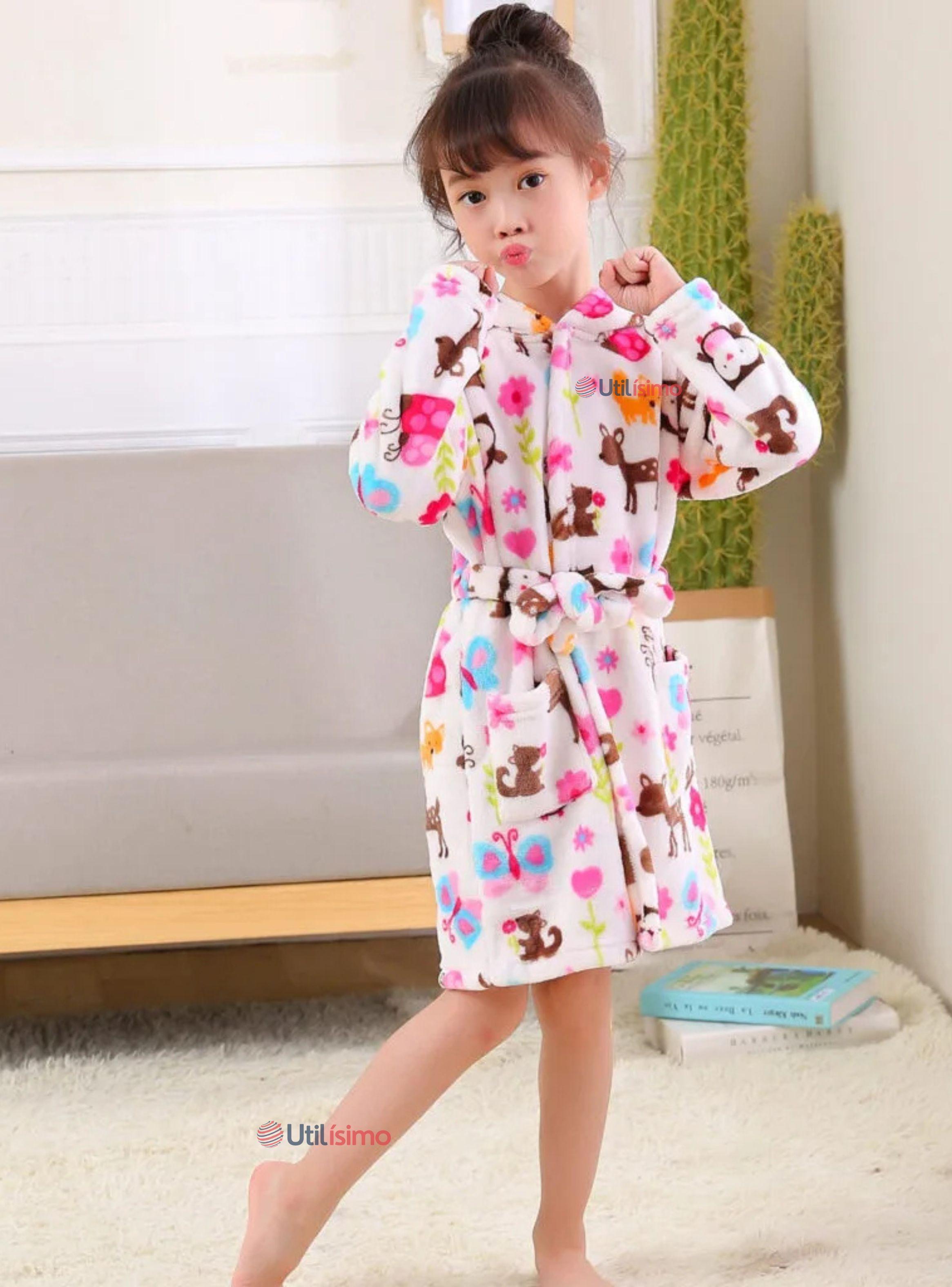 Bata De Baño Con Capucha Y Bolsillos Polar Niña Animales de Colores-6