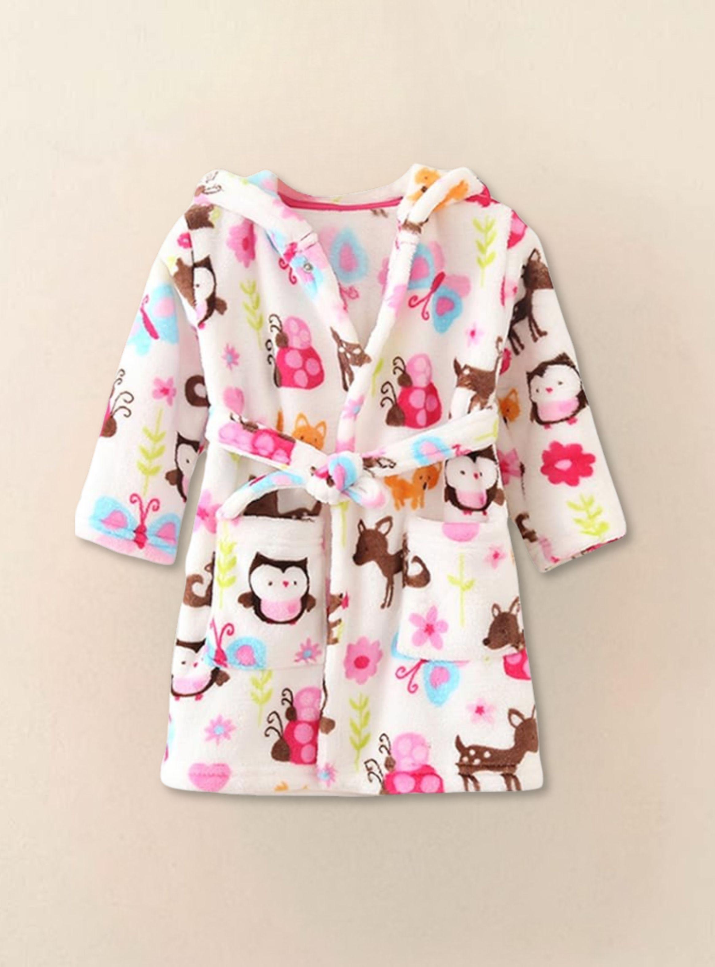 Bata De Baño Con Capucha Y Bolsillos Polar Niña Animales de Colores-7