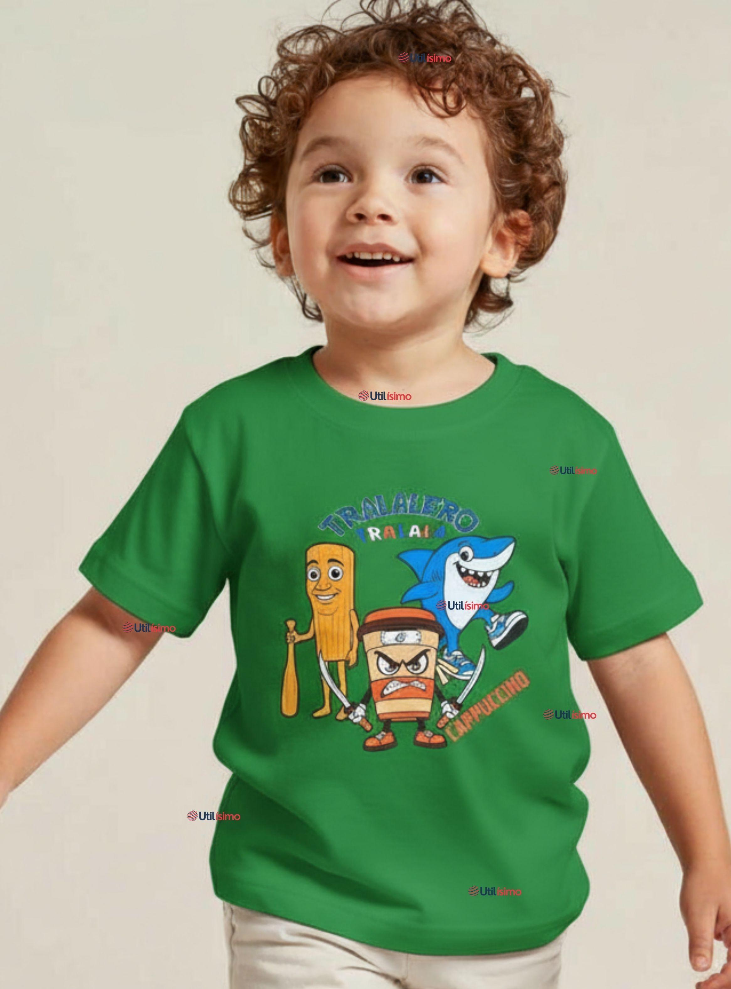 Polera Brainrots 100% Algodón Manga Corta Niño Tralalero Verde-0