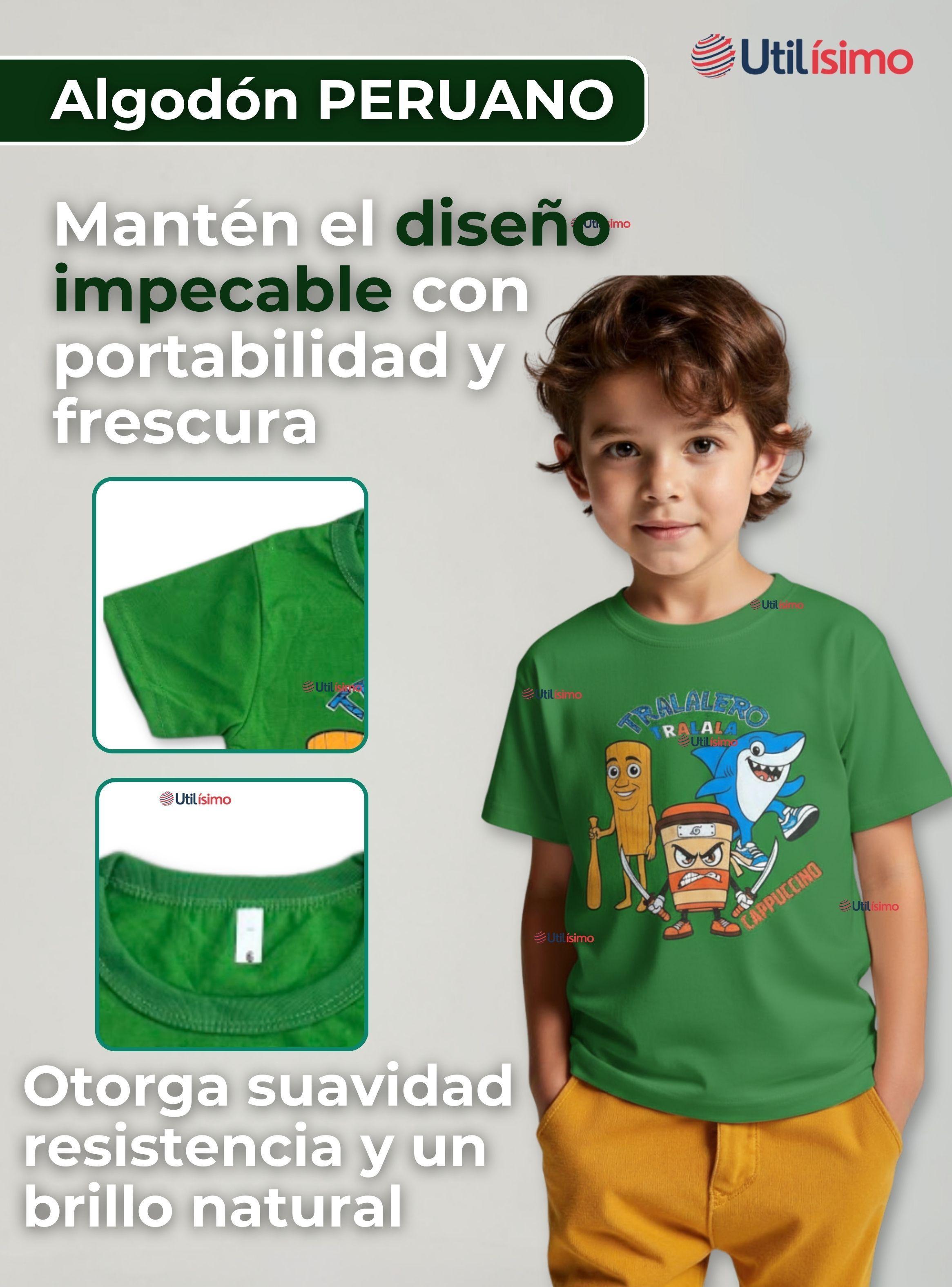 Polera Brainrots 100% Algodón Manga Corta Niño Tralalero Verde-1