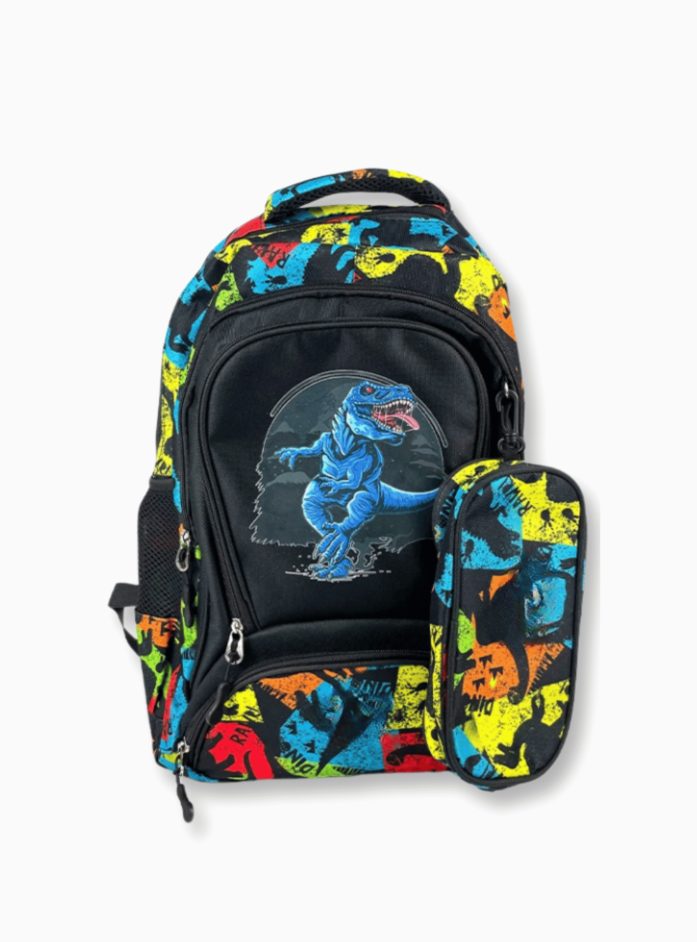 Mochila Con Lonchera Y Estuche 45cm Escolar Niño Yellow Dinosaur-3