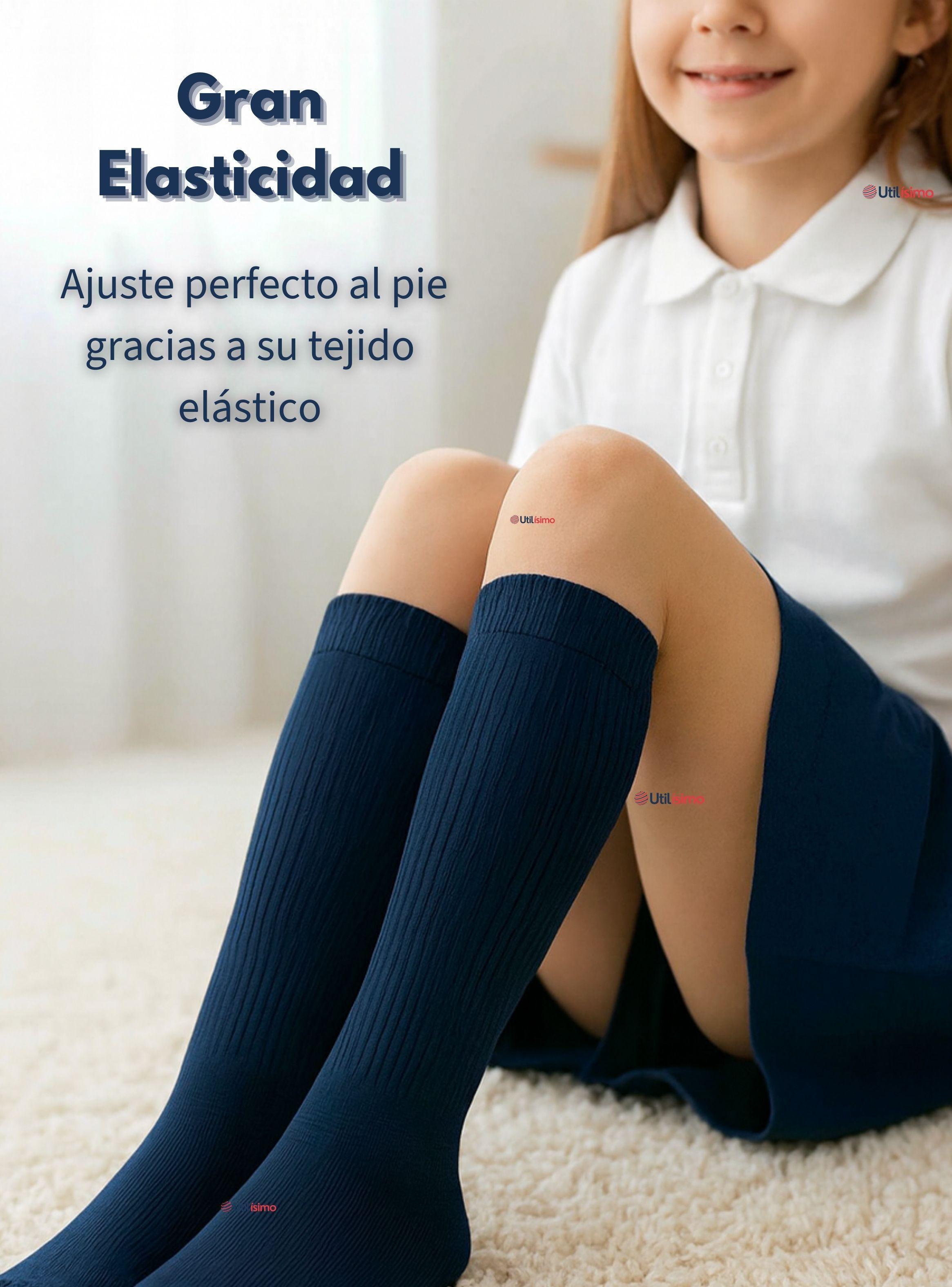  Calcetín Escolar Largo Algodón Azul para Niñas-5