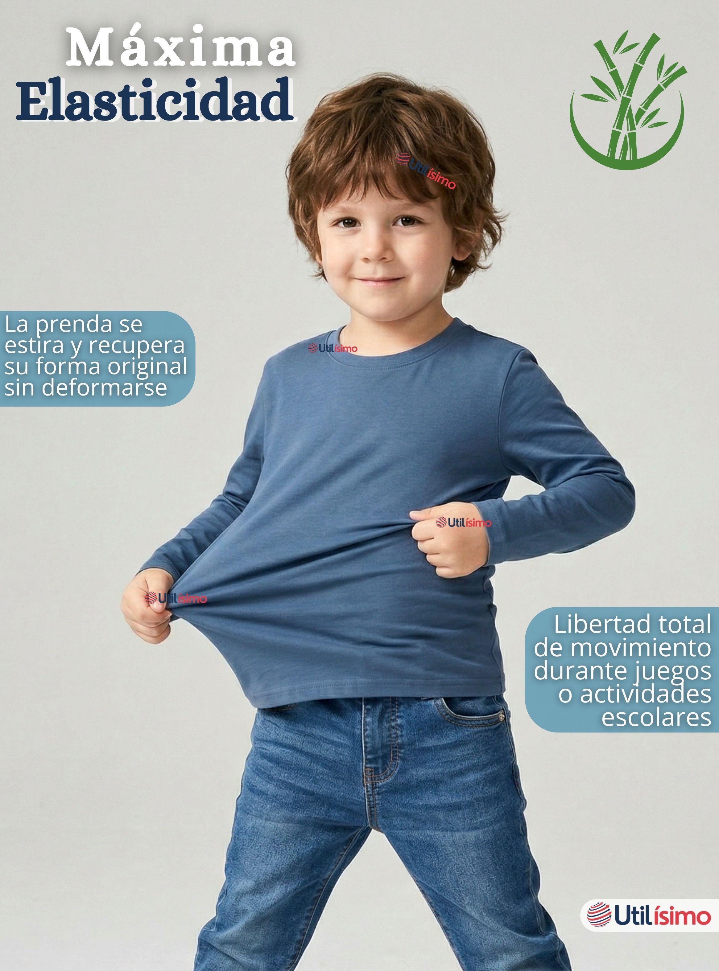 Polera Camiseta Bambú Cuello Redondo Primera Capa Mangas Largas Colores Surtidos Para Niños-4