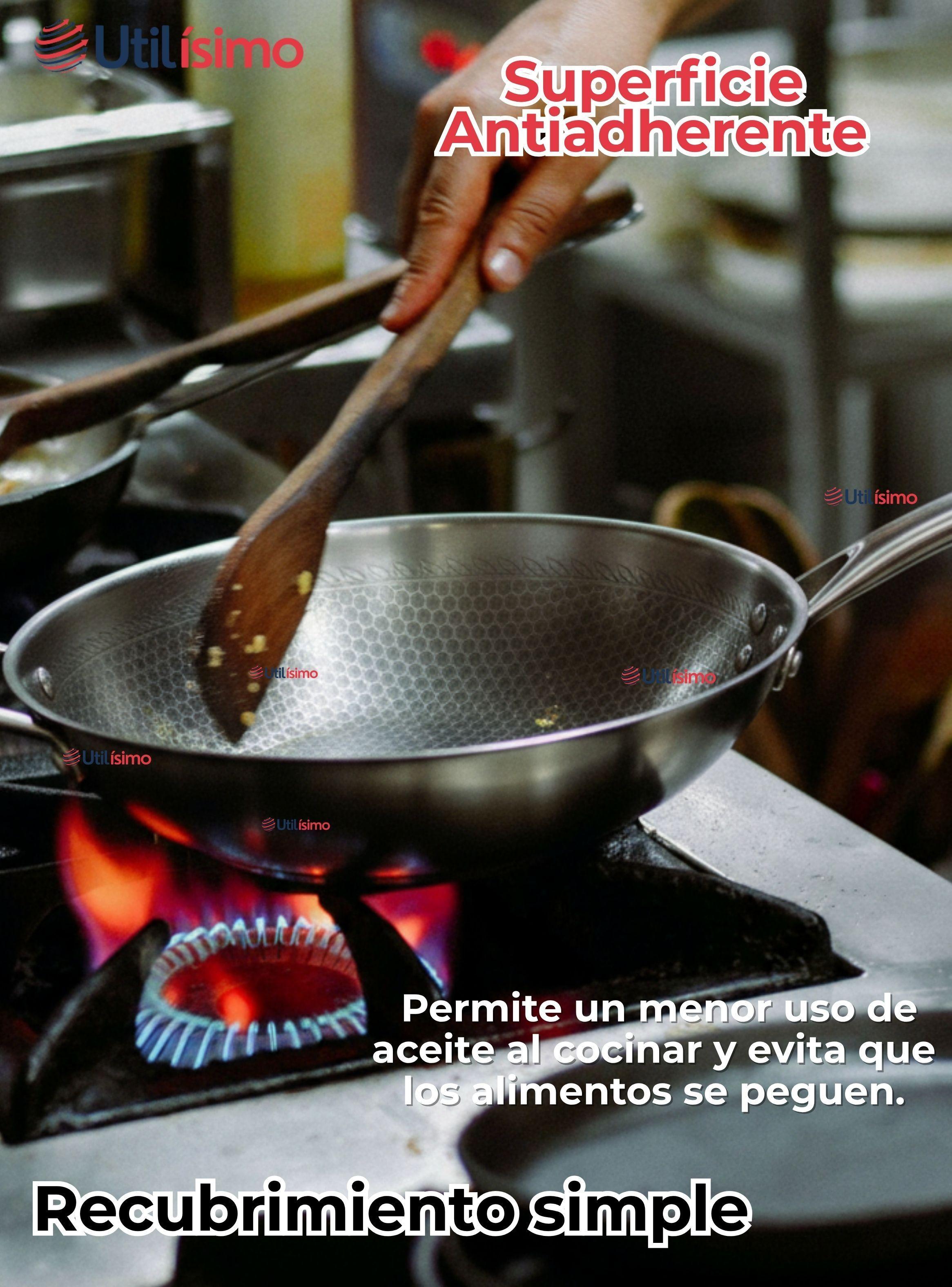 Sartén Wok Acero Inoxidable Antiadherente Para Saltear Freír 34cm-3