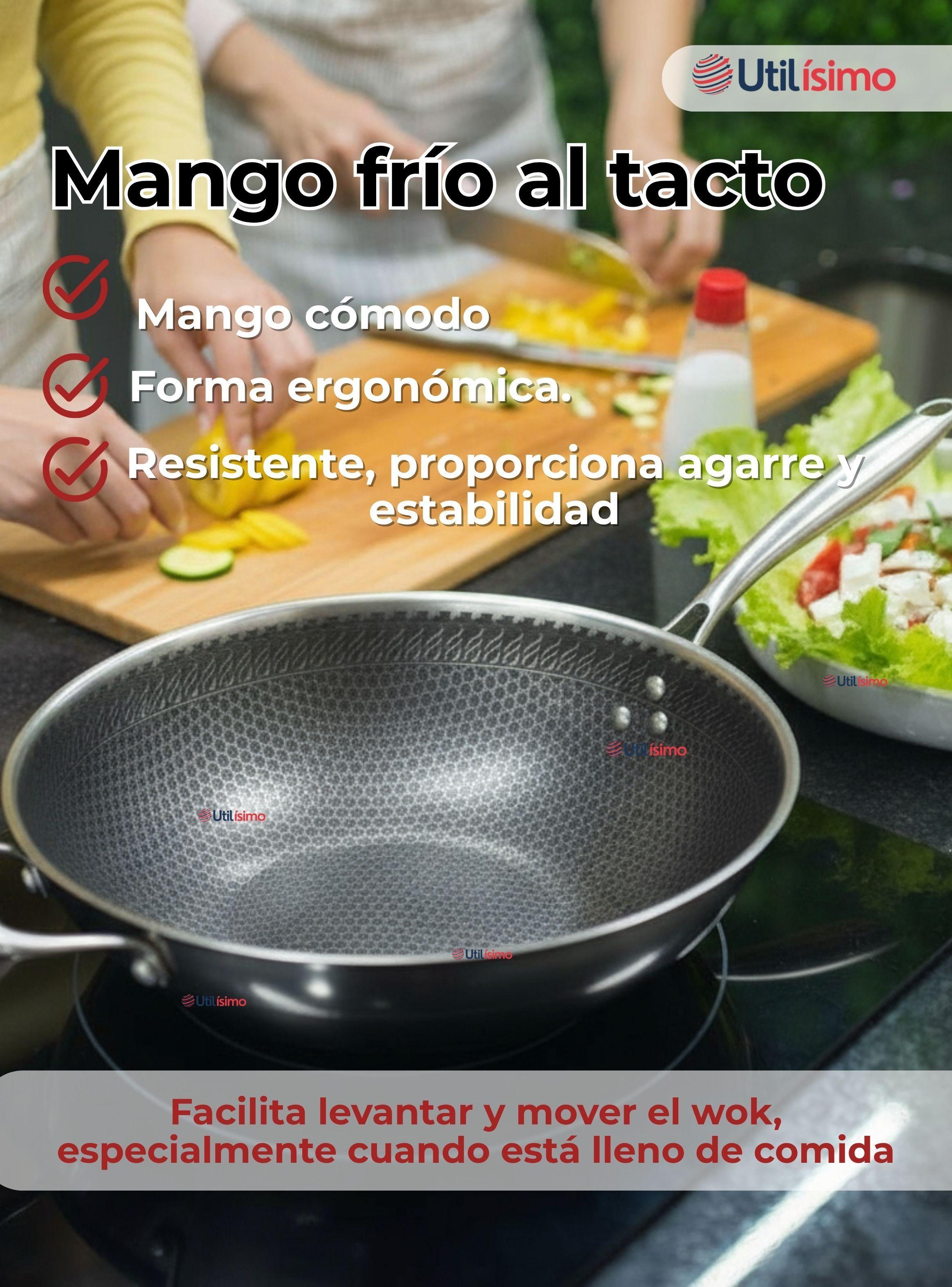 Sartén Wok Acero Inoxidable Antiadherente Para Saltear Freír 34cm-6