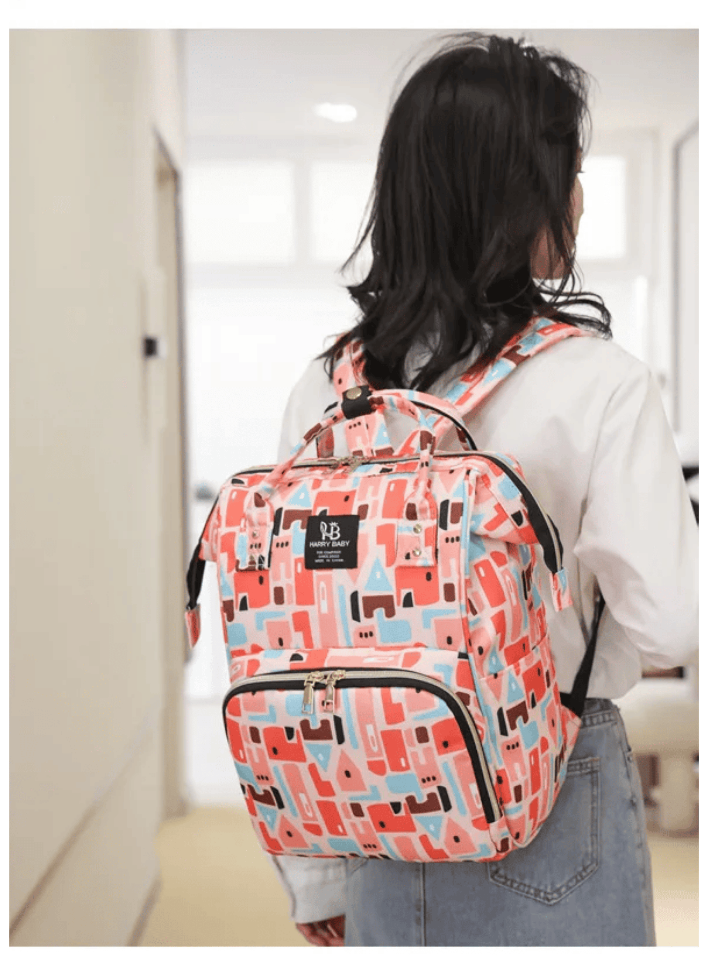 Mochila Maternal Oxford Bolso Pañalera Infantil Térmica e Impermeable Pastel Orange-2