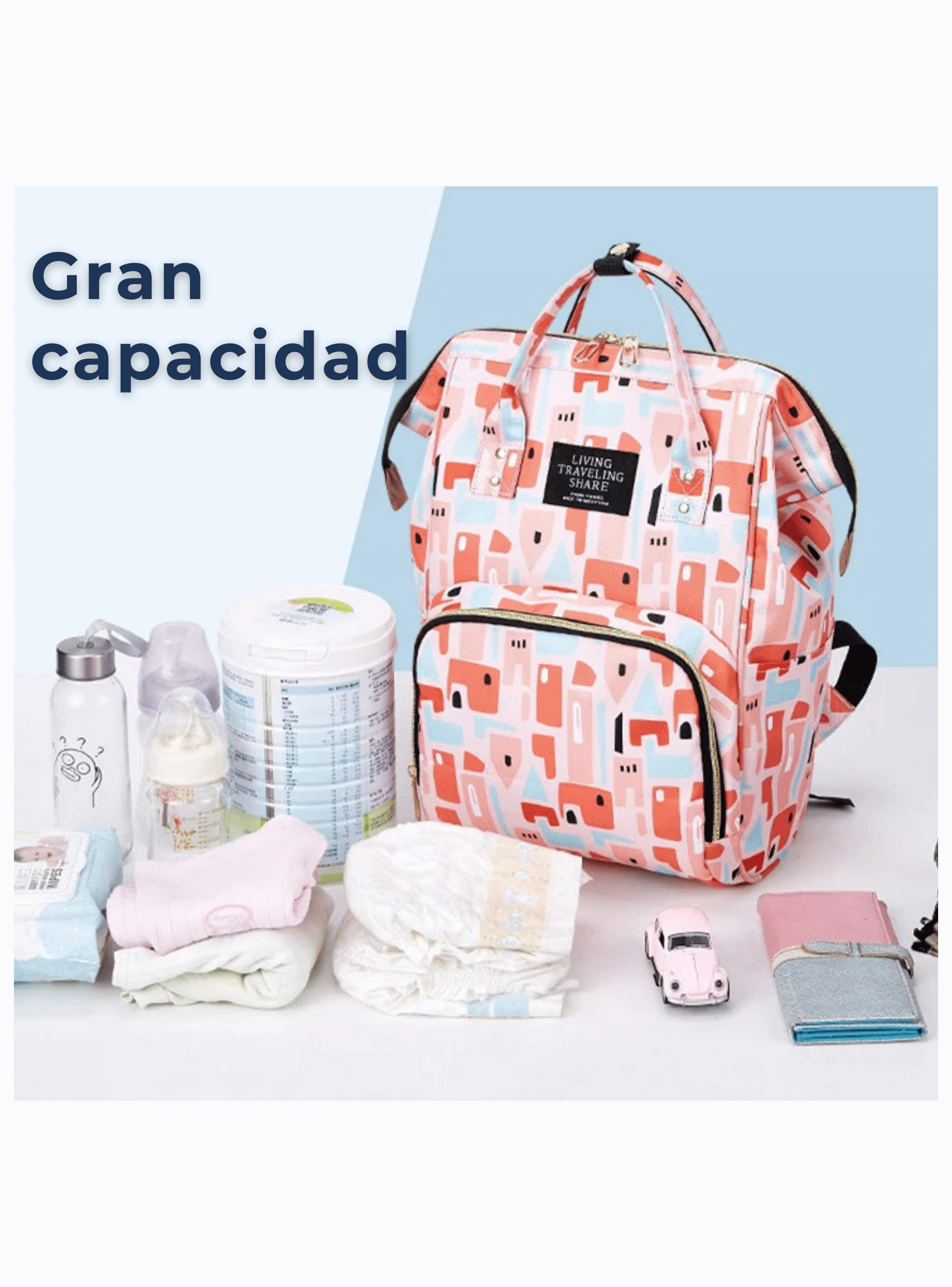 Mochila Maternal Oxford Bolso Pañalera Infantil Térmica e Impermeable Pastel Orange-5
