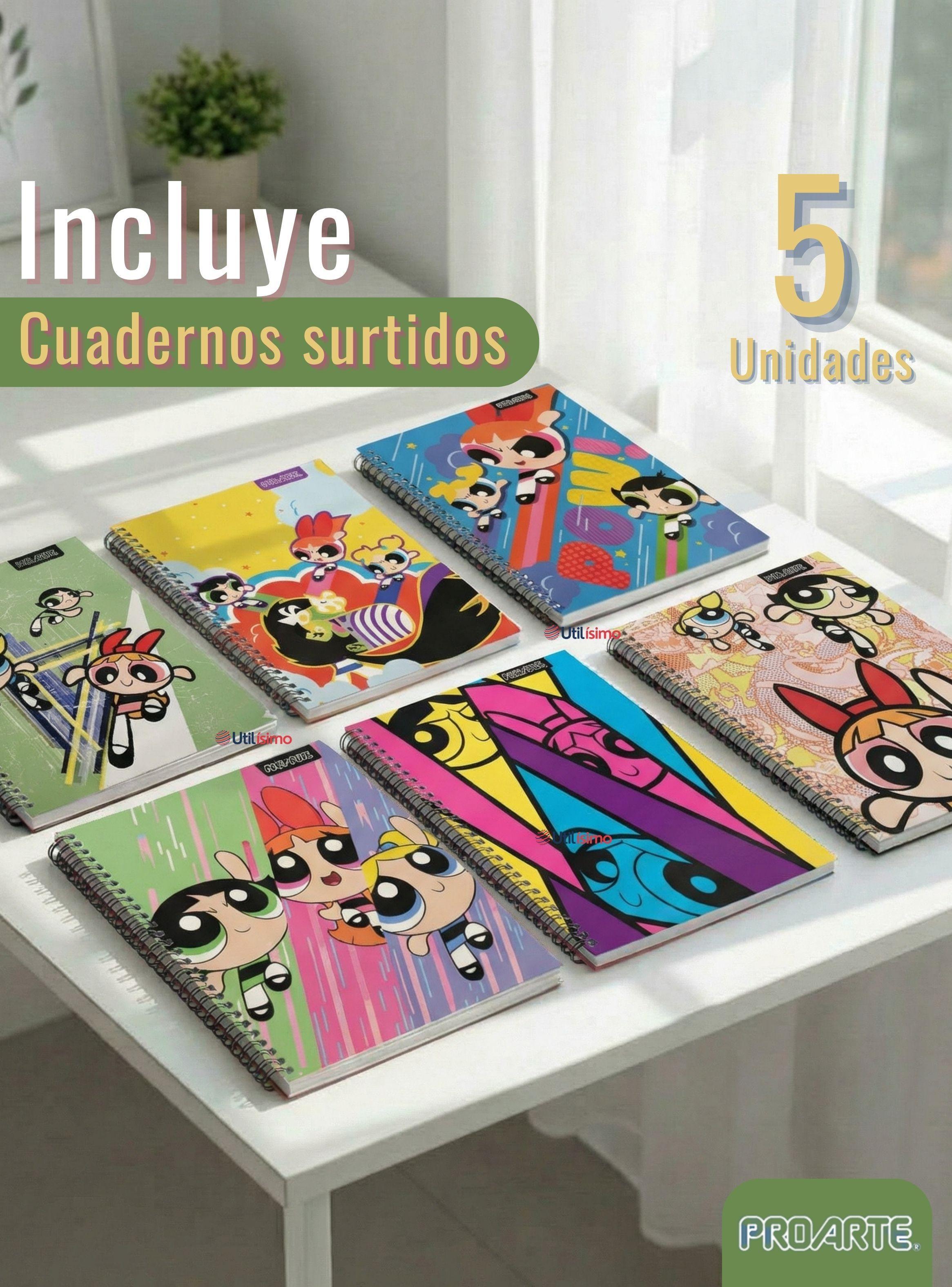 Pack 5 Cuadernos Universitarios Chicas Superpoderosas 7mm 100 Hojas Proarte Powerpuff Girls-2