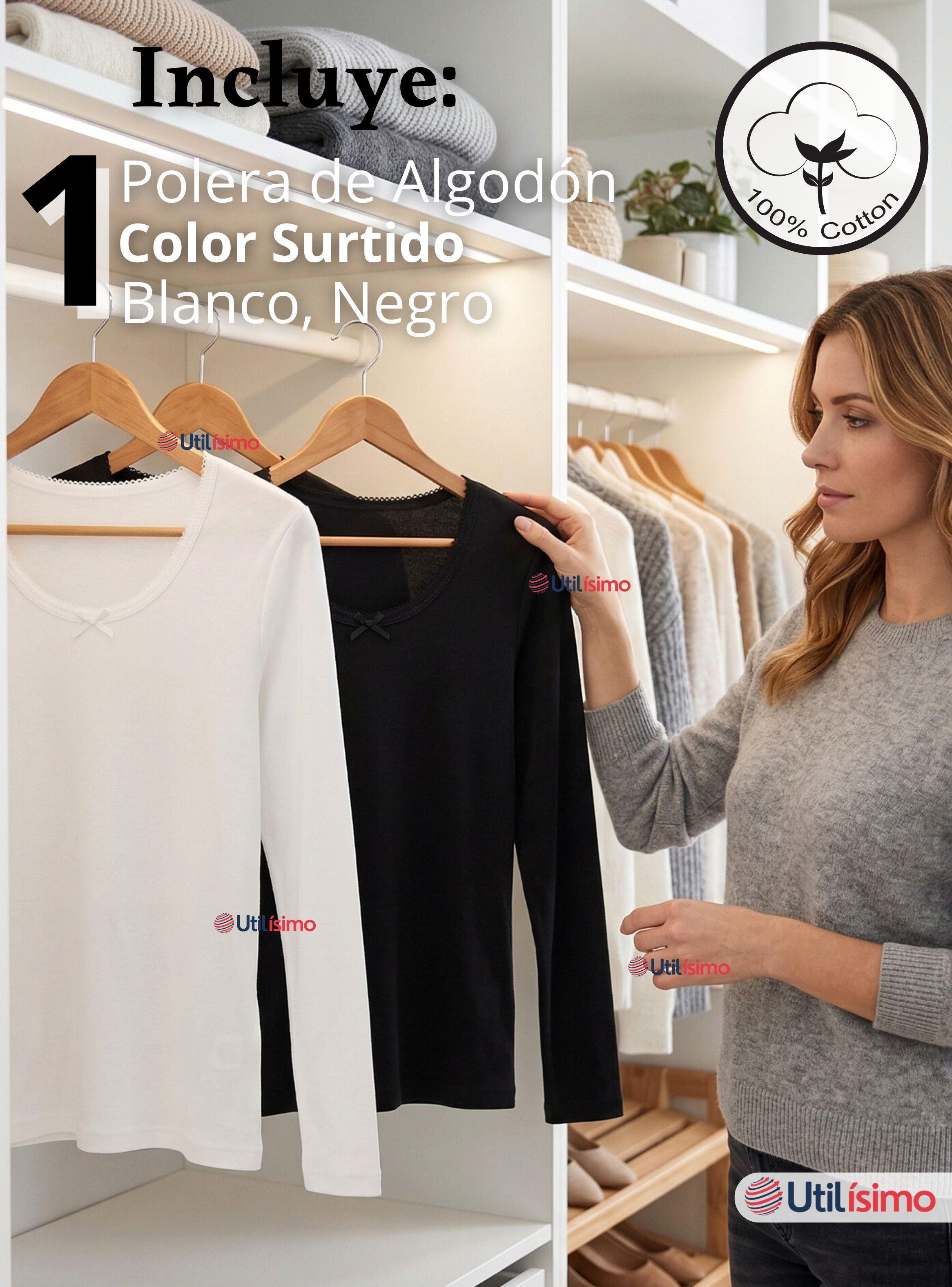 Camiseta Polera de Algodón Primera Capa Manga Larga Blanco Negro Mujer-2