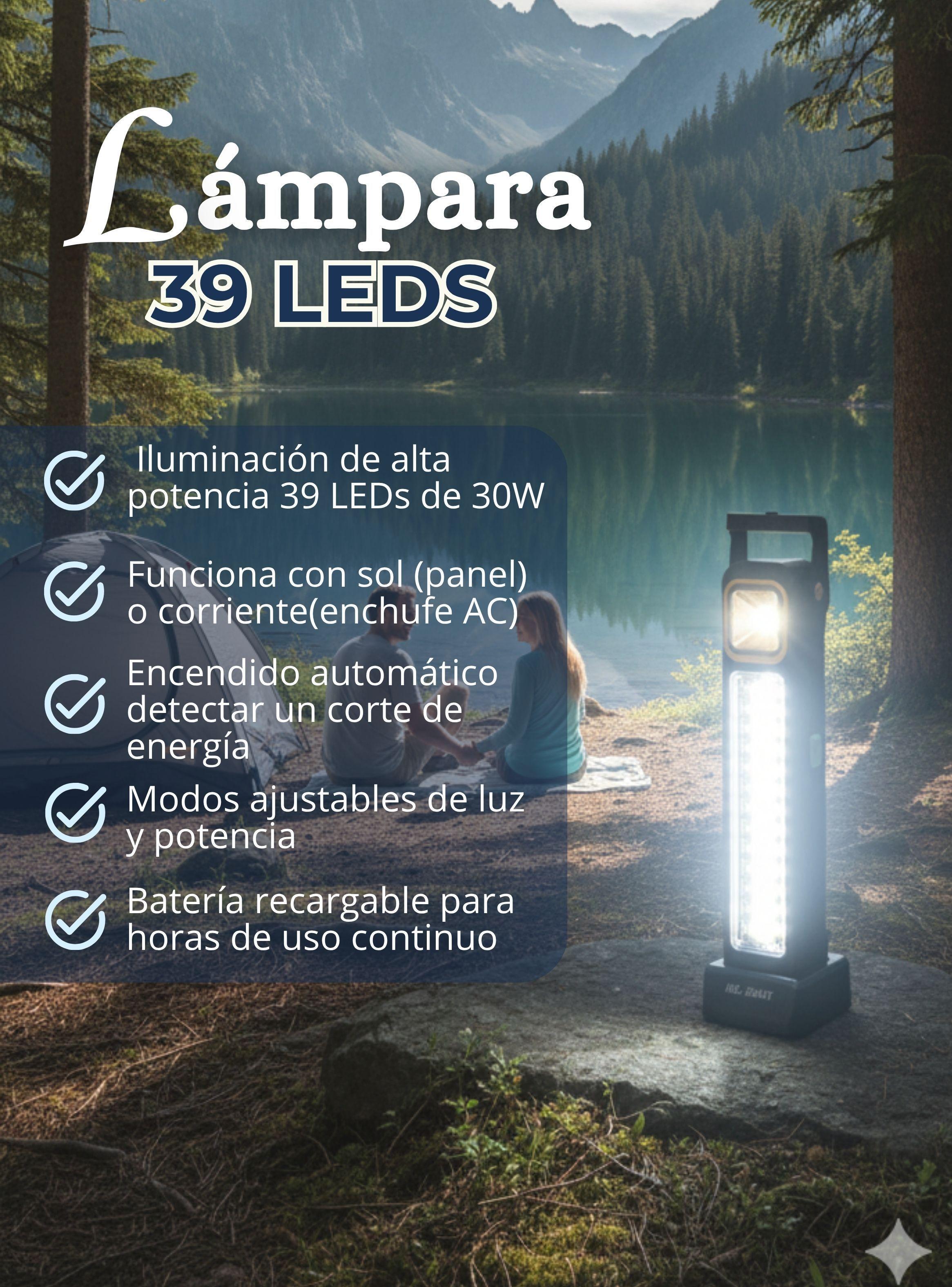 Lampara Luz De Emergencia Focos 39 Led  30W  Carga Híbrida Solar USB-3