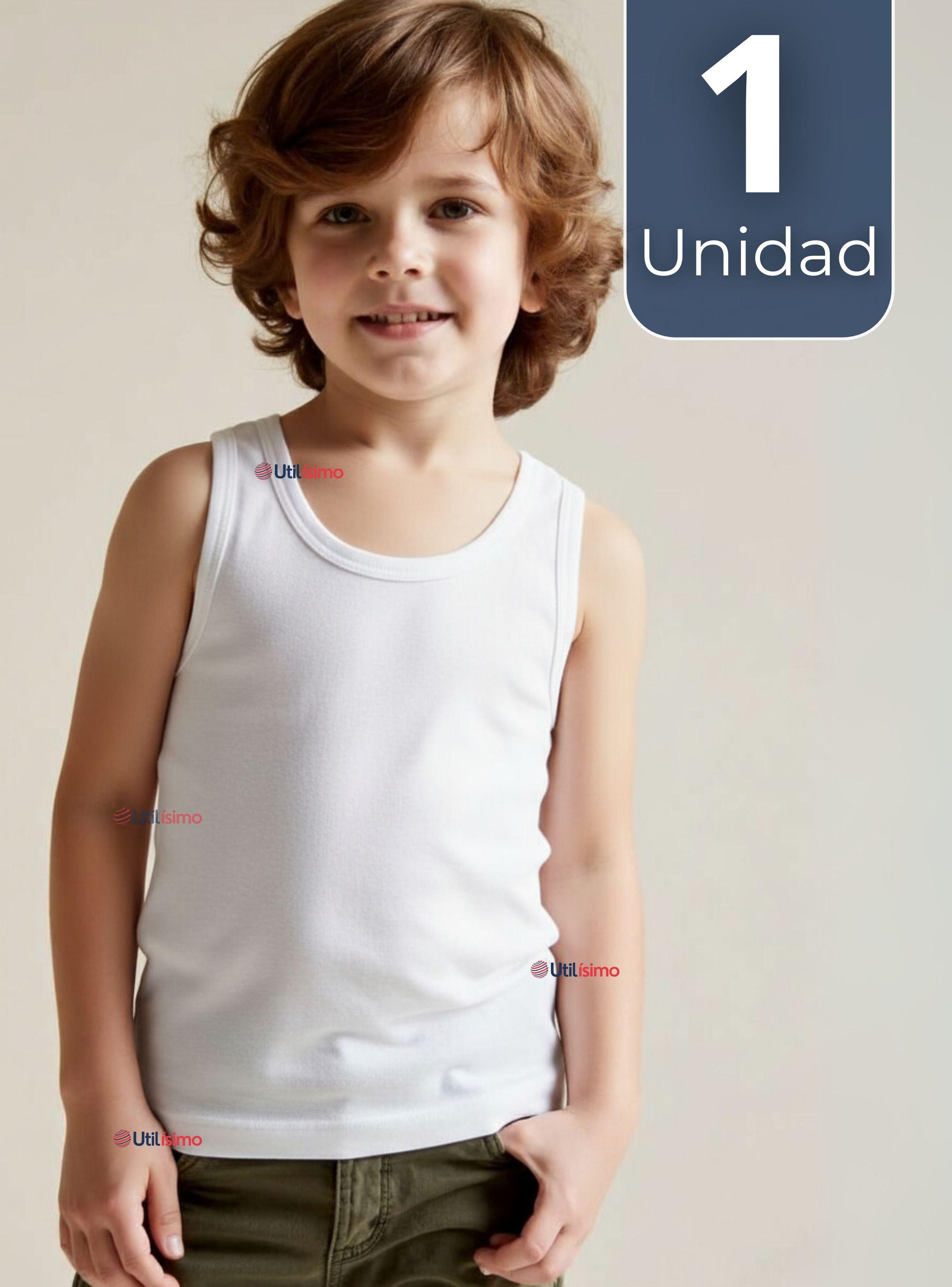 Camiseta Sin Manga Básica Suave 100% Algodón Blanco para Niño y Juvenil-0