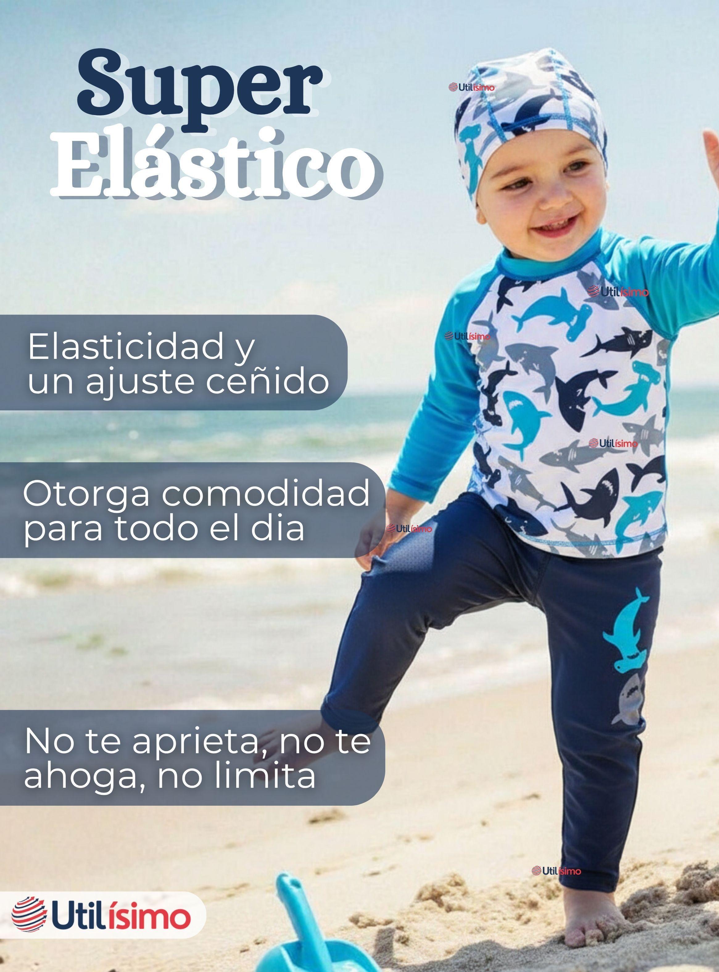 Traje de Baño Con Gorro Pantalón Largo Polera Manga Larga 3 Piezas para Niños 3 a 11 años White Shar-5