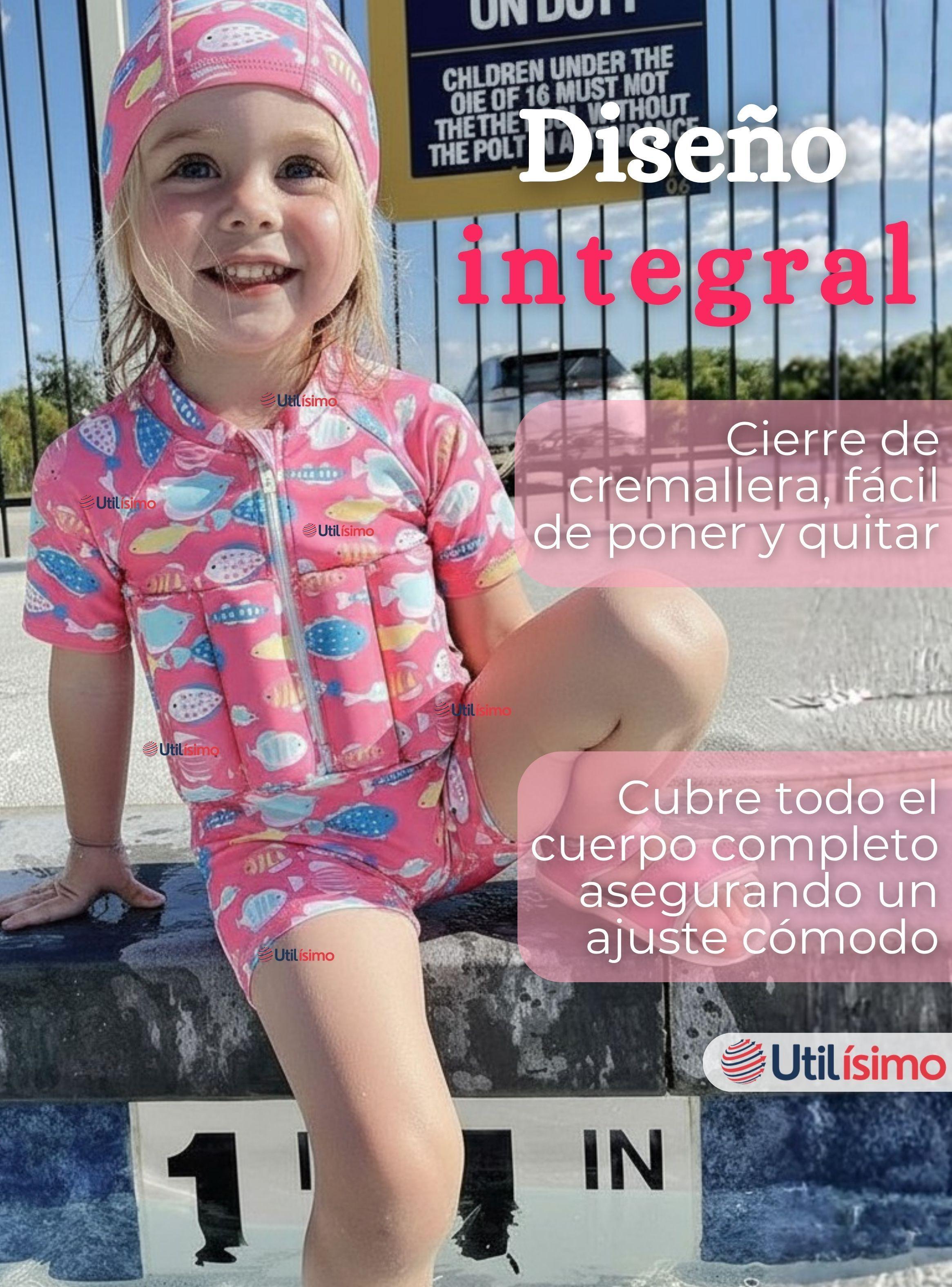 Traje de Baño Flotador Enterito Con Gorro 2 Piezas para Niñas 9 a 36 Meses Pink Sea-4