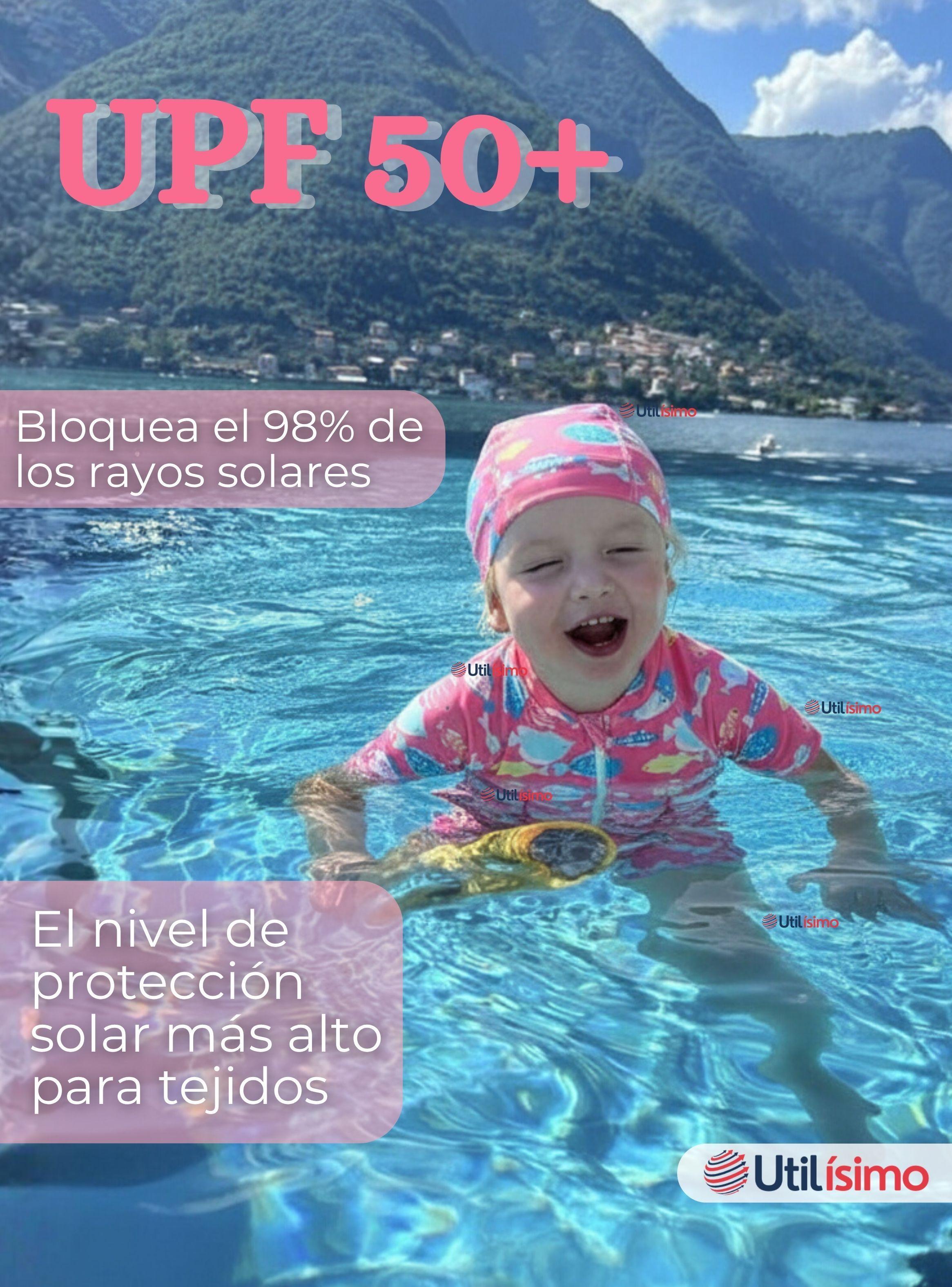 Traje de Baño Flotador Enterito Con Gorro 2 Piezas para Niñas 9 a 36 Meses Pink Sea-6