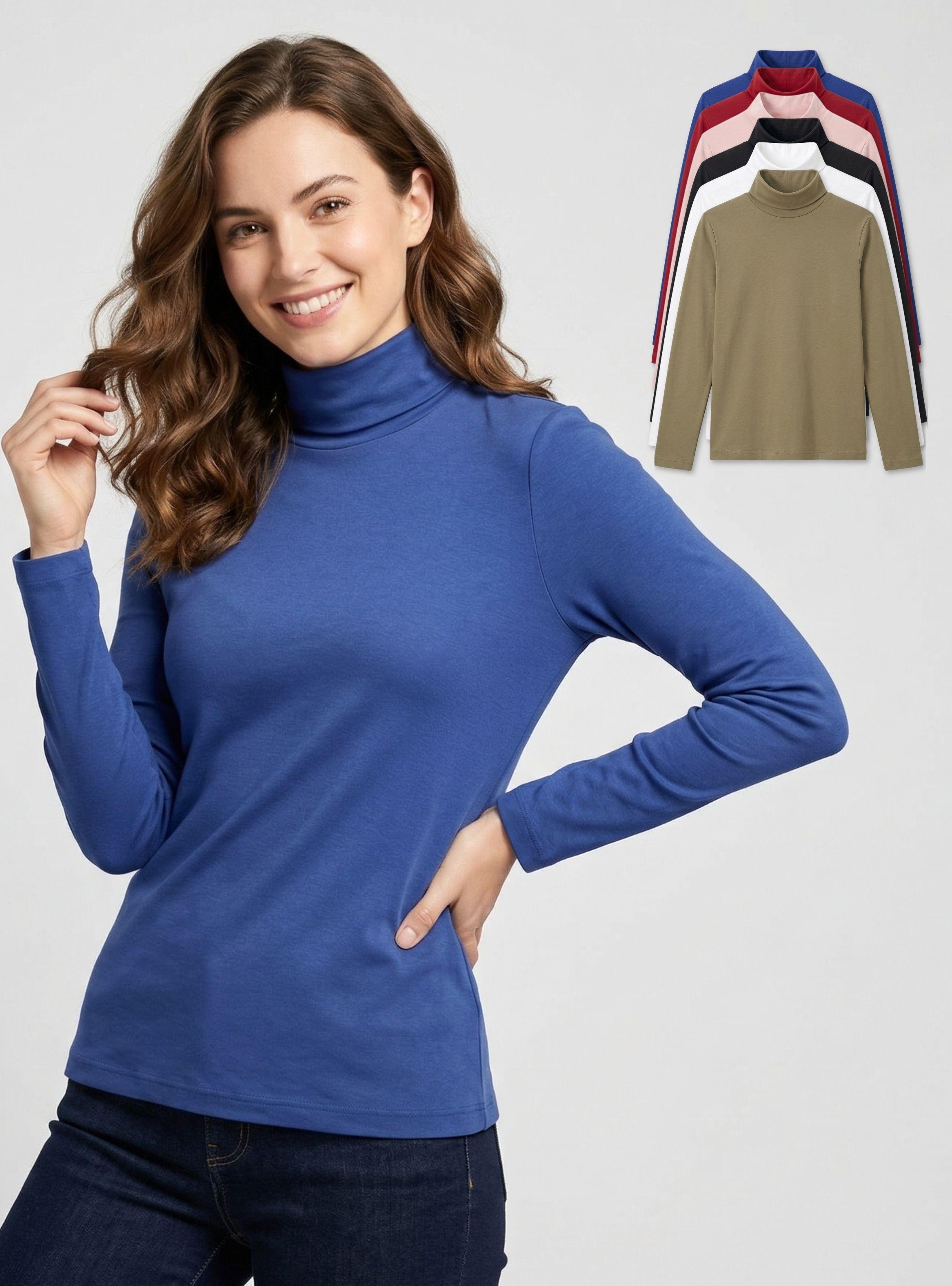 Pack 6 Camisetas Polera Bambú Primera Capa Cuello Beatle Manga Larga Colores Surtidos Mujer-1