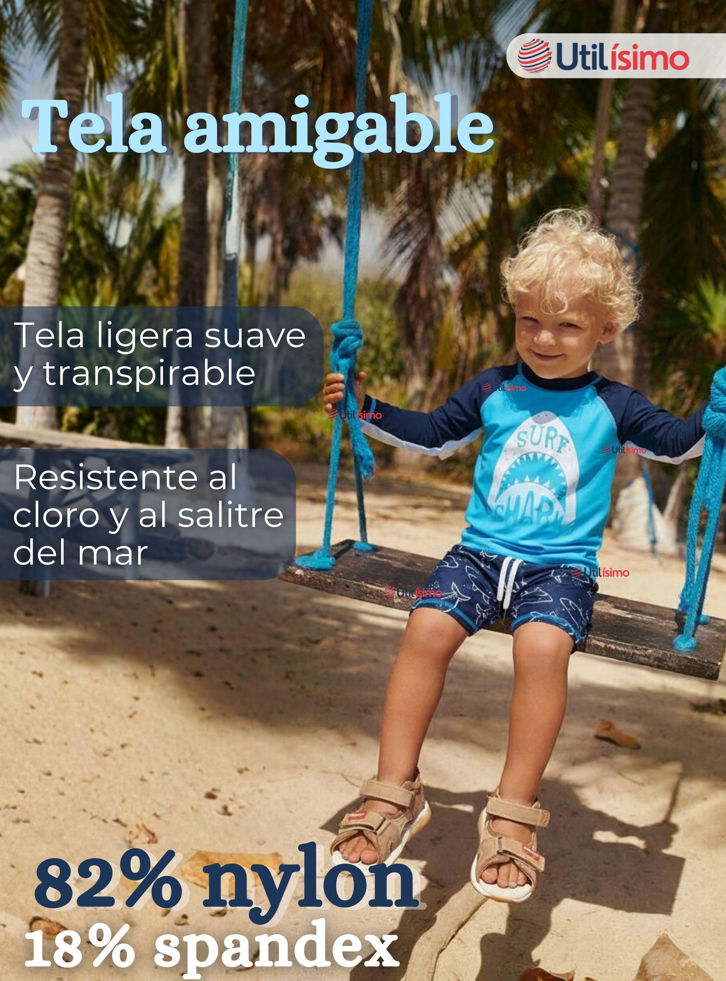 Traje de Baño Manga Larga Pantalón Corto 2 Piezas Corte Split Para Niños 3 a 9 años Blue Shark-2