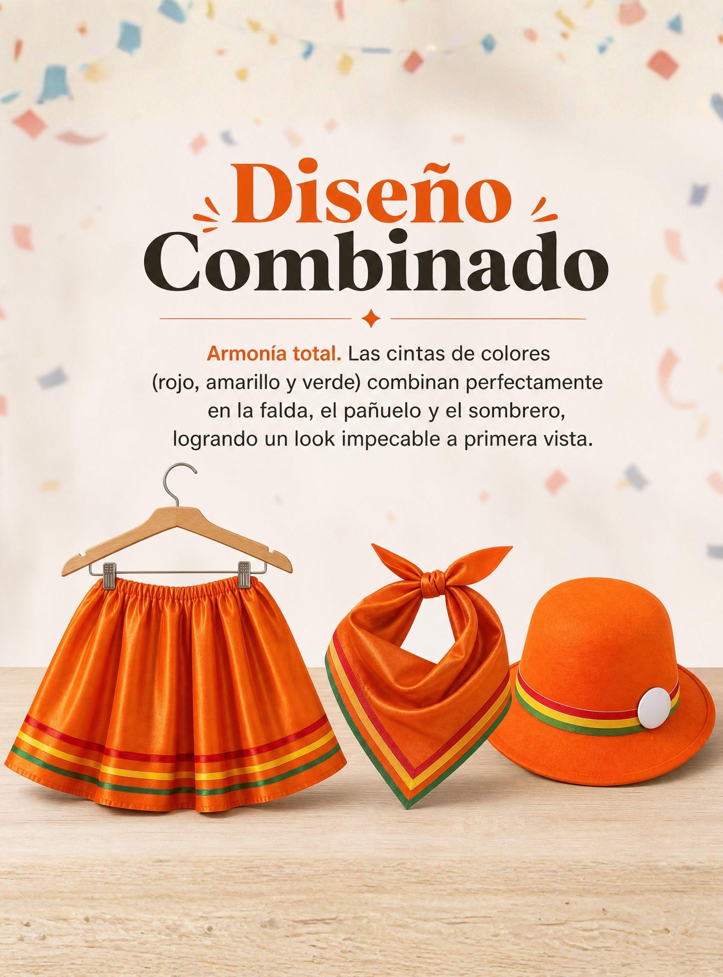 Traje Nortino Niña de 3 piezas Naranja Baile Típico Fiestas Patrias-5