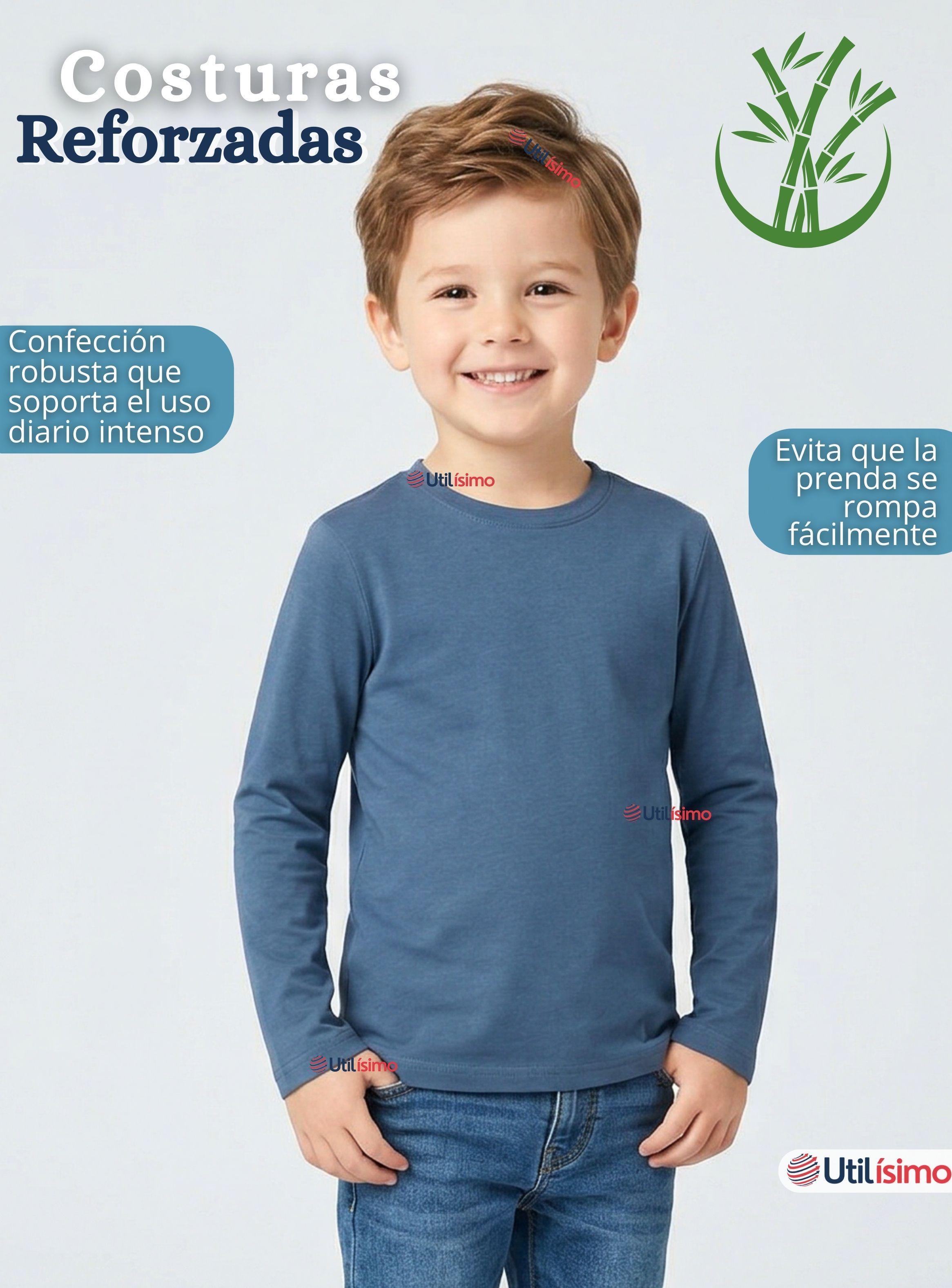 Polera Camiseta Bambú Cuello Redondo Primera Capa Manga Larga de Colores Surtido Niño-7