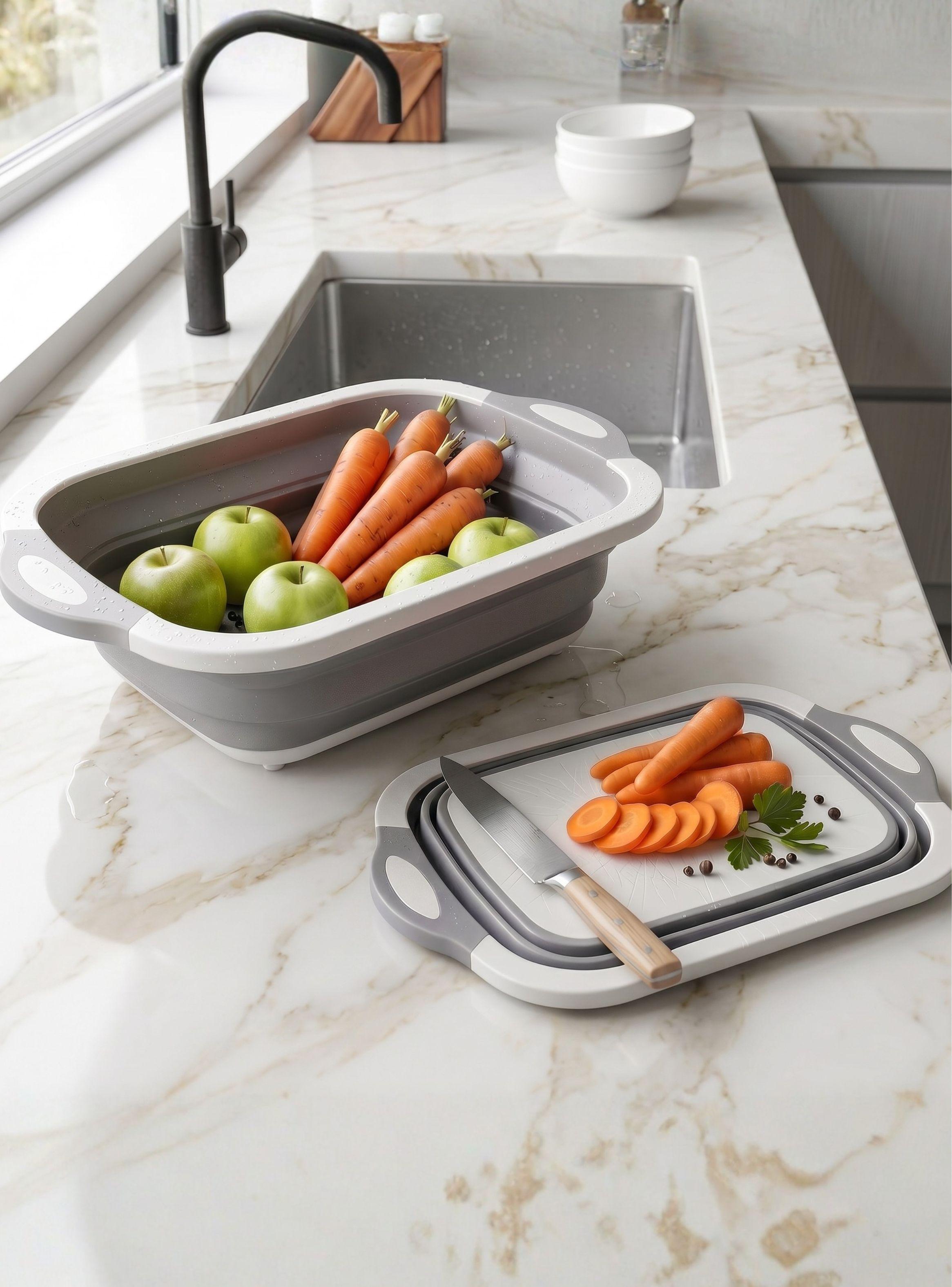 Tabla De Picar Plegable 3 En 1 Drenaje Multiuso de Cocina Silicona-0