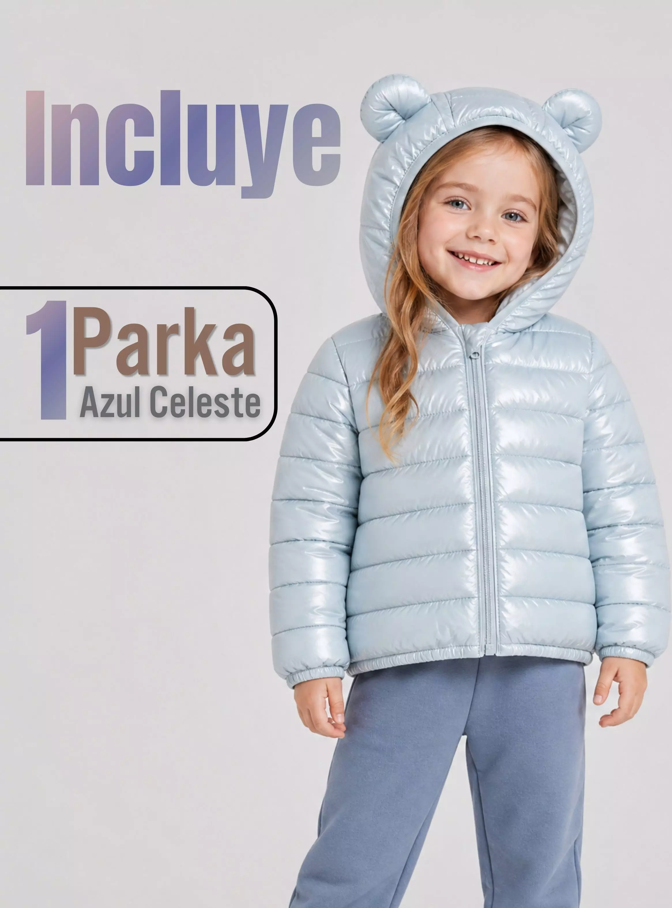 Parka Celeste Térmica Acolchada Con Orejitas Bebé Niña Sweet Sky-2