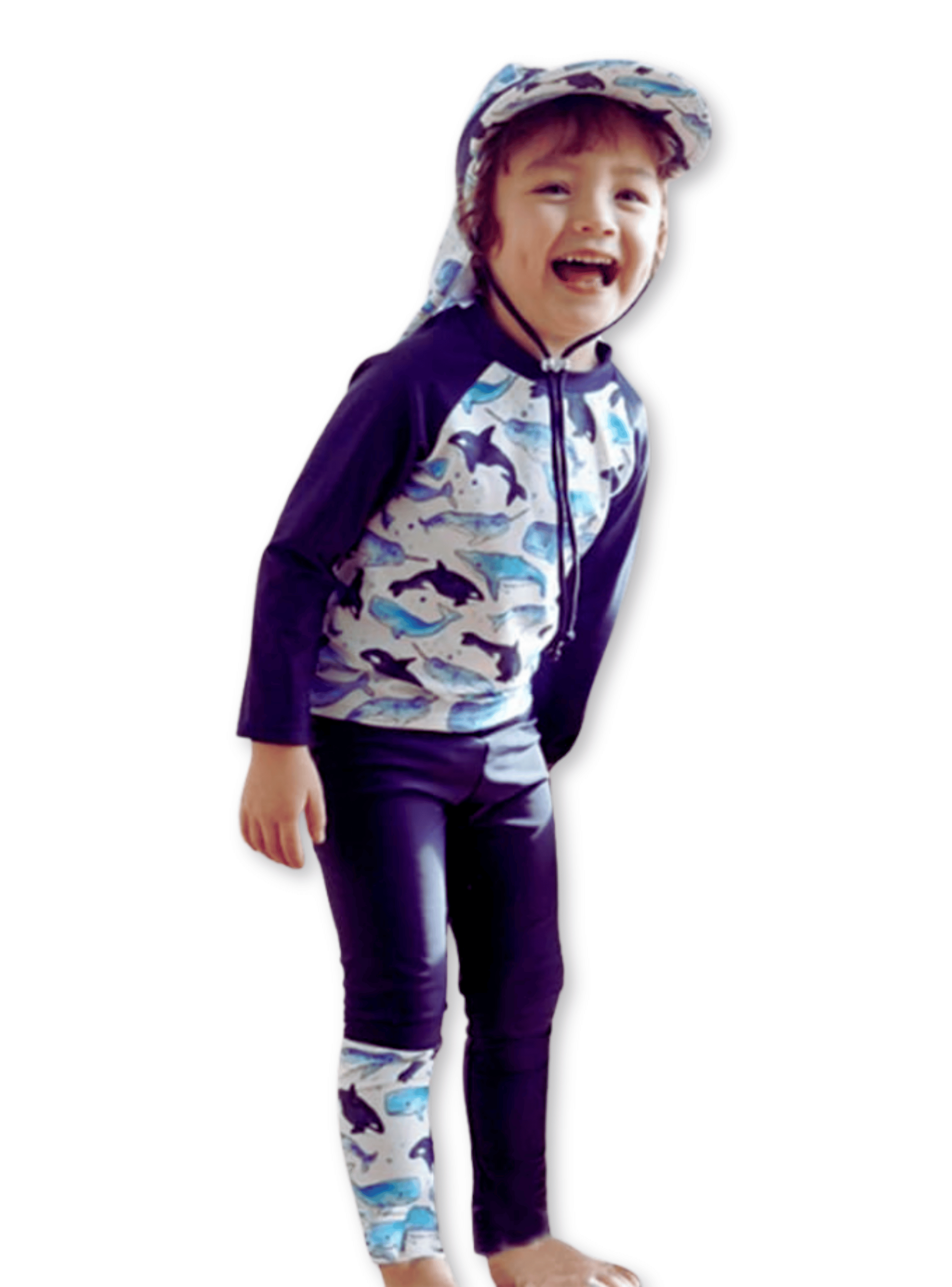 Traje De Baño Manga Larga Niño Azul Ballena 5 a 9 años-0