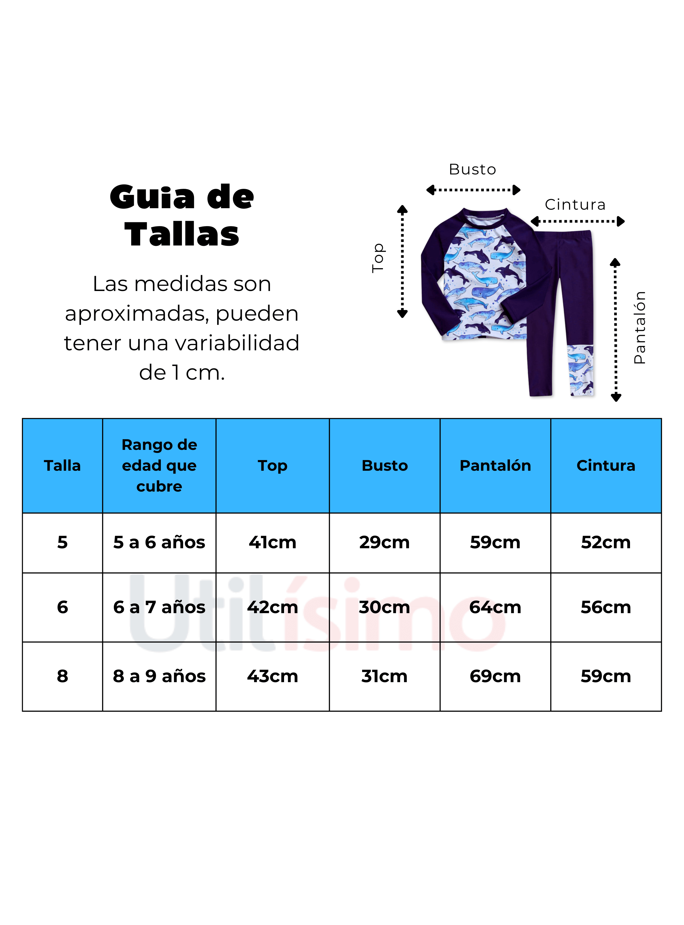 Traje De Baño Manga Larga Niño Azul Ballena 5 a 9 años-2