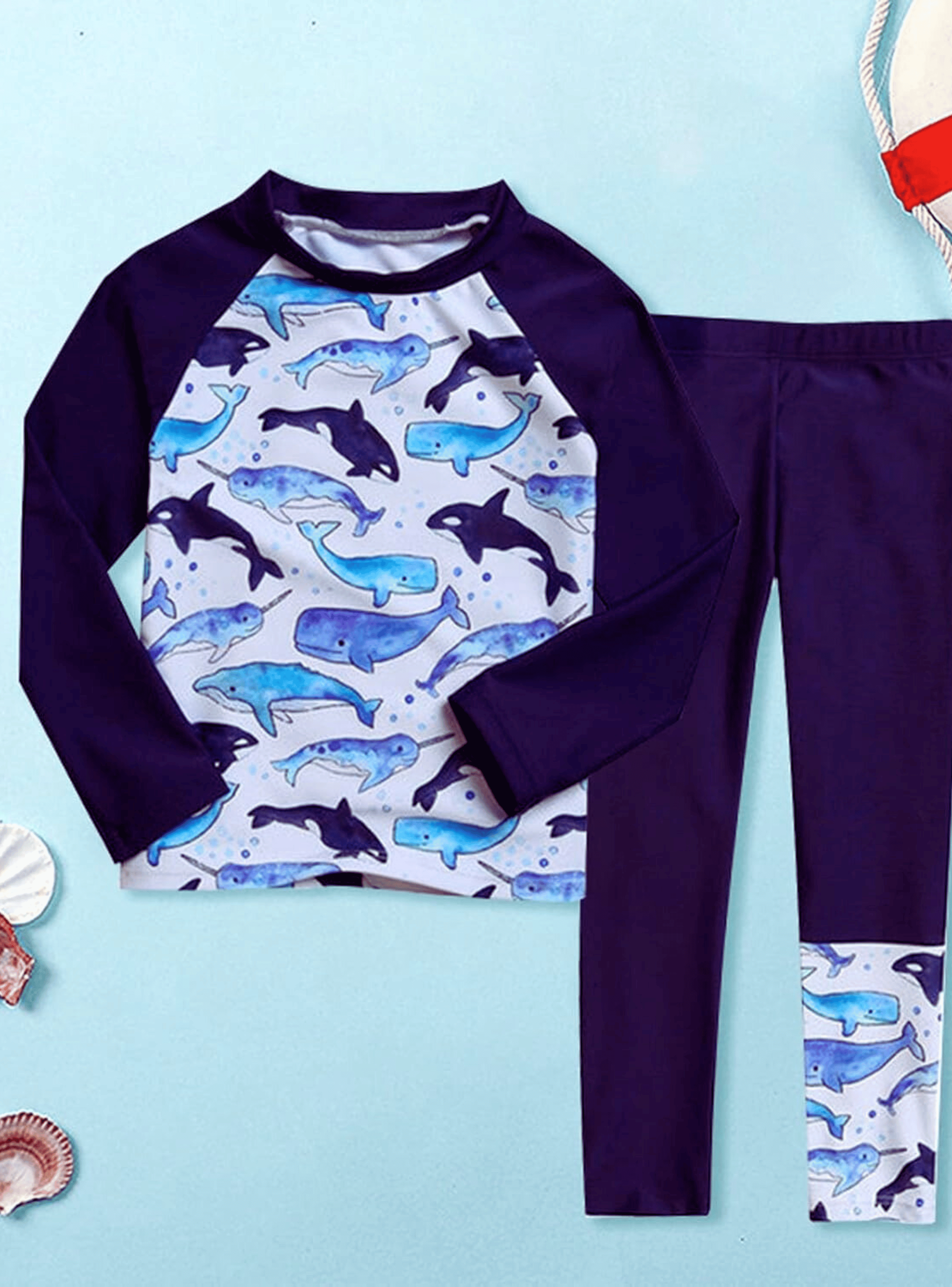 Traje De Baño Manga Larga Niño Azul Ballena 5 a 9 años-5