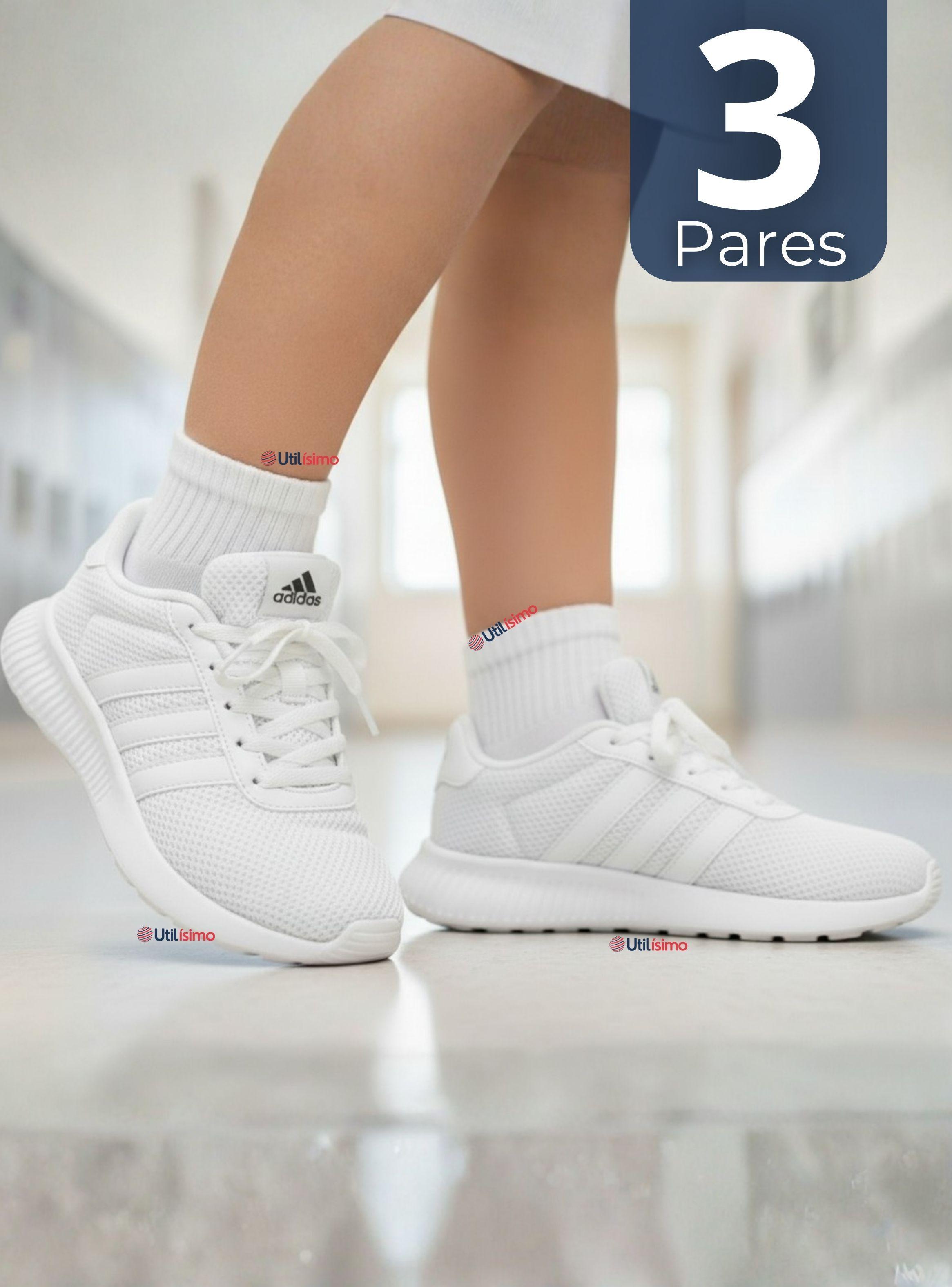 Pack 3 Pares Calcetines Tobilleras Cortos Algodón Color Blanco para Niña y Niño-0