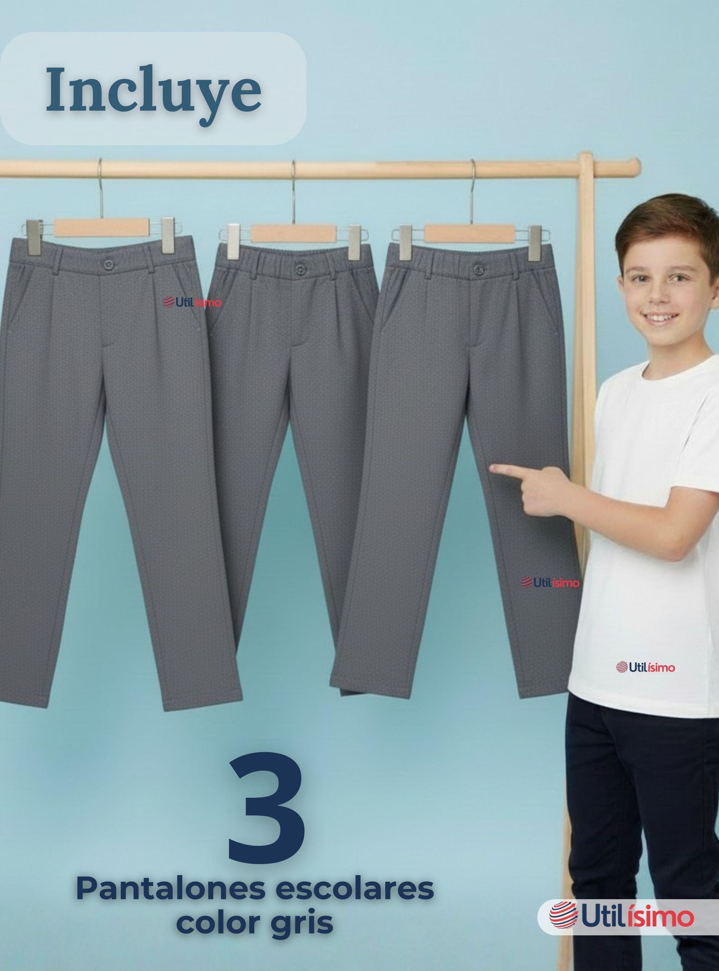 Pack 3 Pantalones Escolares Colegio Clásico Color Gris para Niños y Juvenil-2