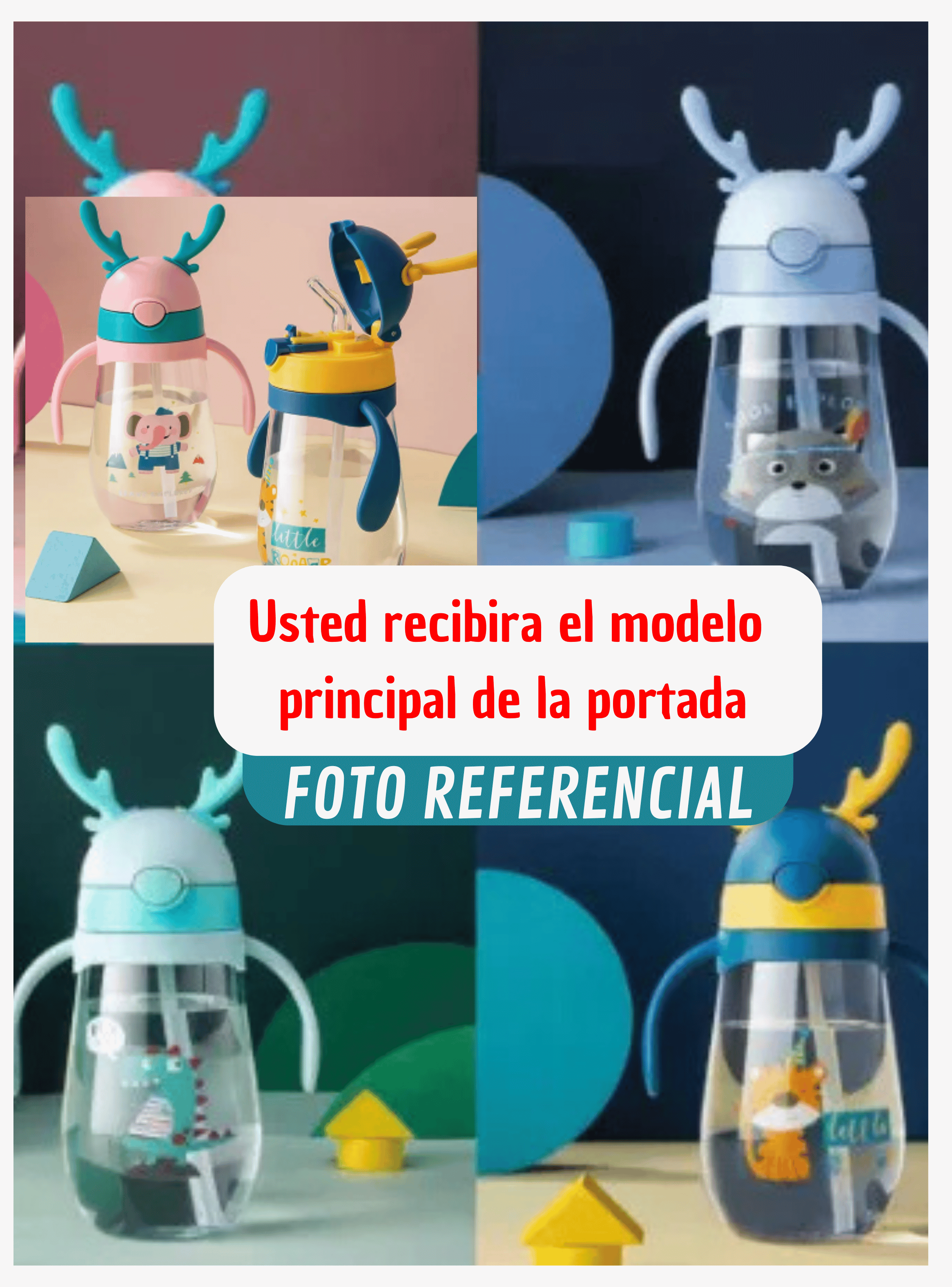 Botella Plástica 480 ML Con Bombilla Y Orejitas Kawai Sin BPA Niños Tiger-3