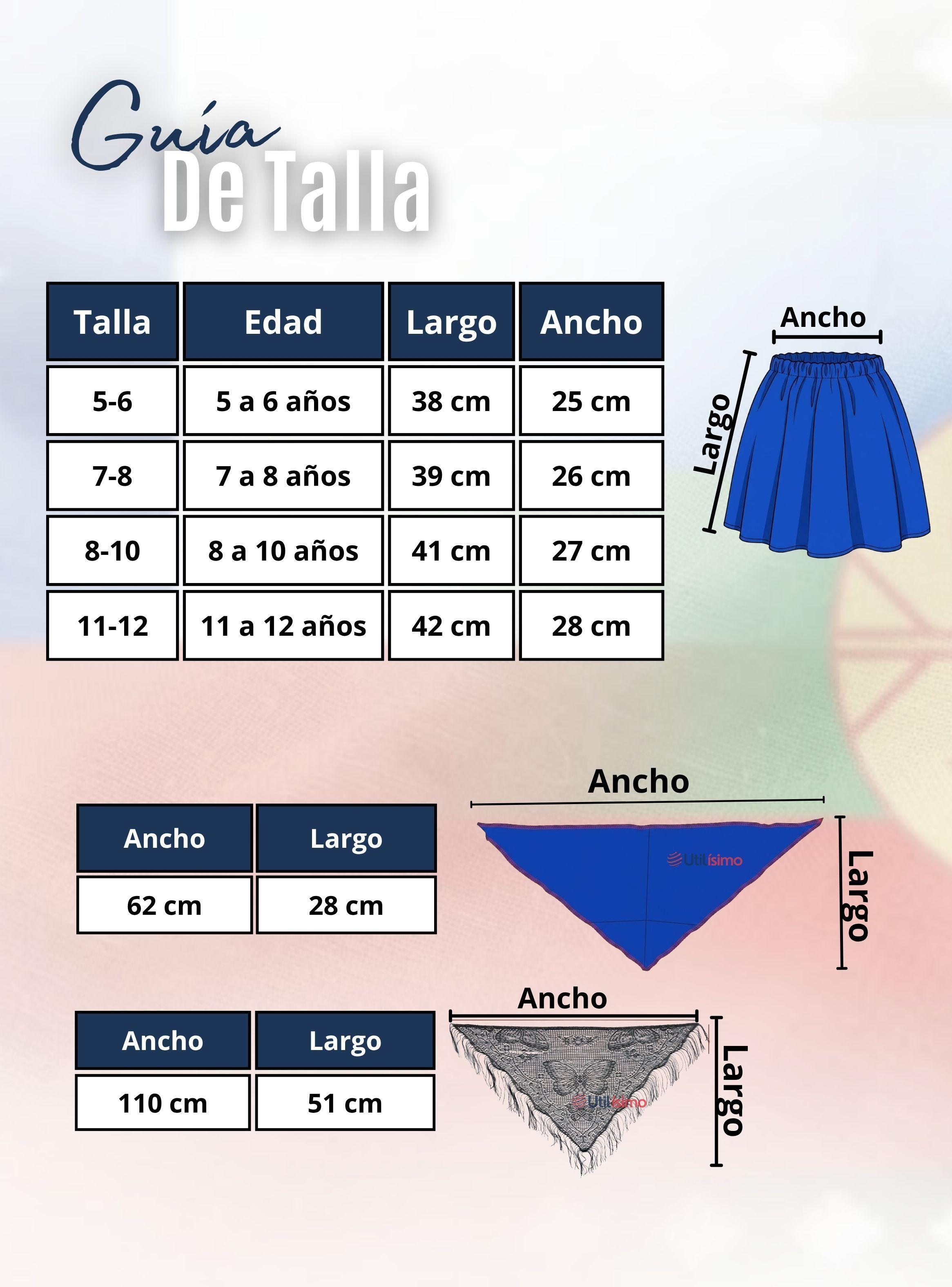Traje Chilote de Niña 3 Piezas Azul Baile Típico Fiestas Patrias-3