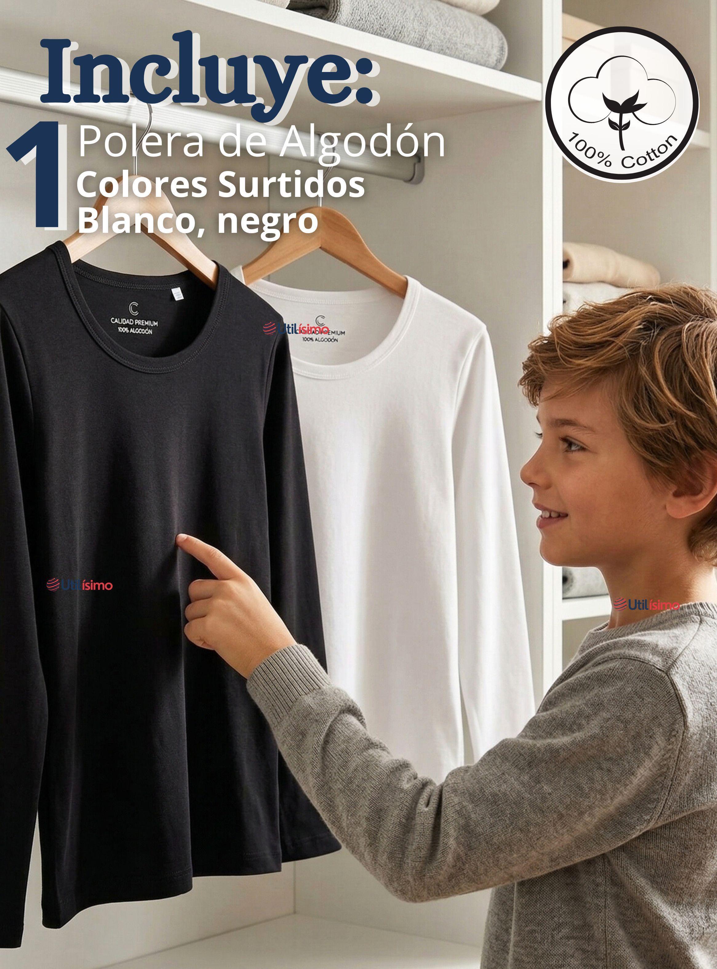 Camiseta Polera Algodón Primera Capa Manga Larga Blanco Negro Niños-2