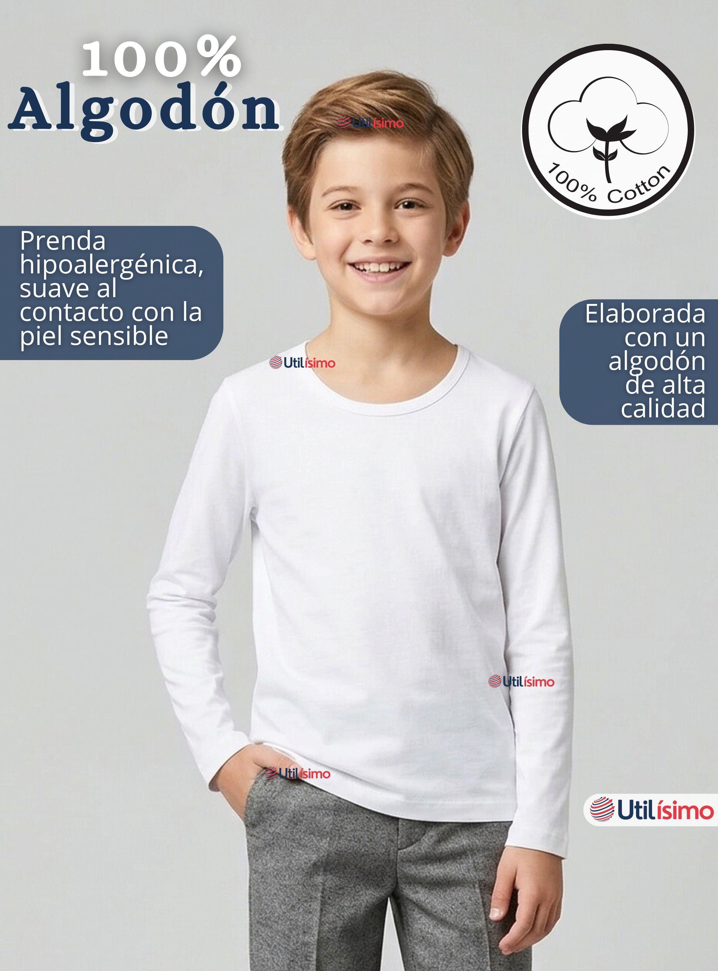 Camiseta Polera Algodón Primera Capa Manga Larga Blanco Negro Niños-4