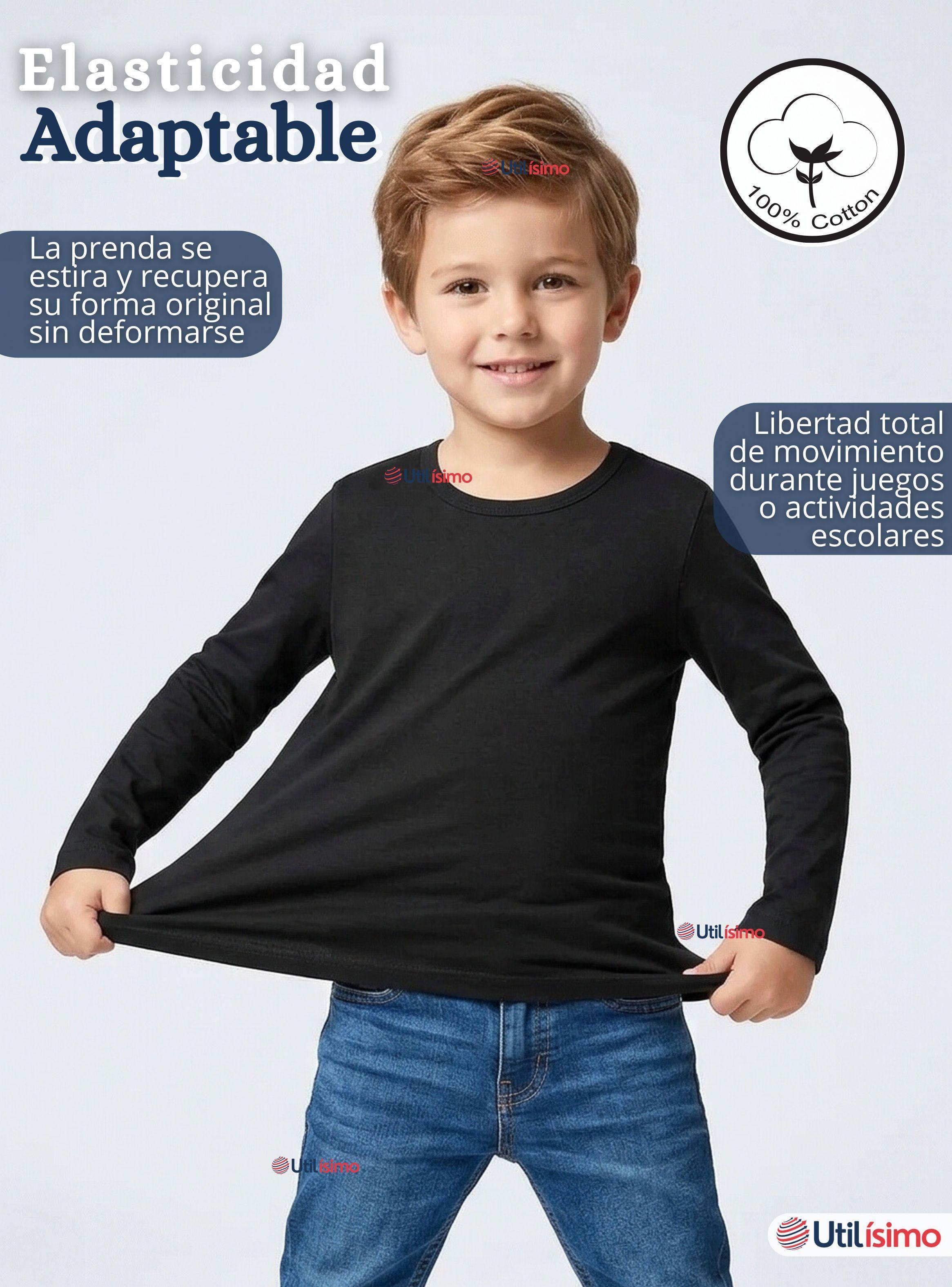 Camiseta Polera Algodón Primera Capa Manga Larga Blanco Negro Niños-6