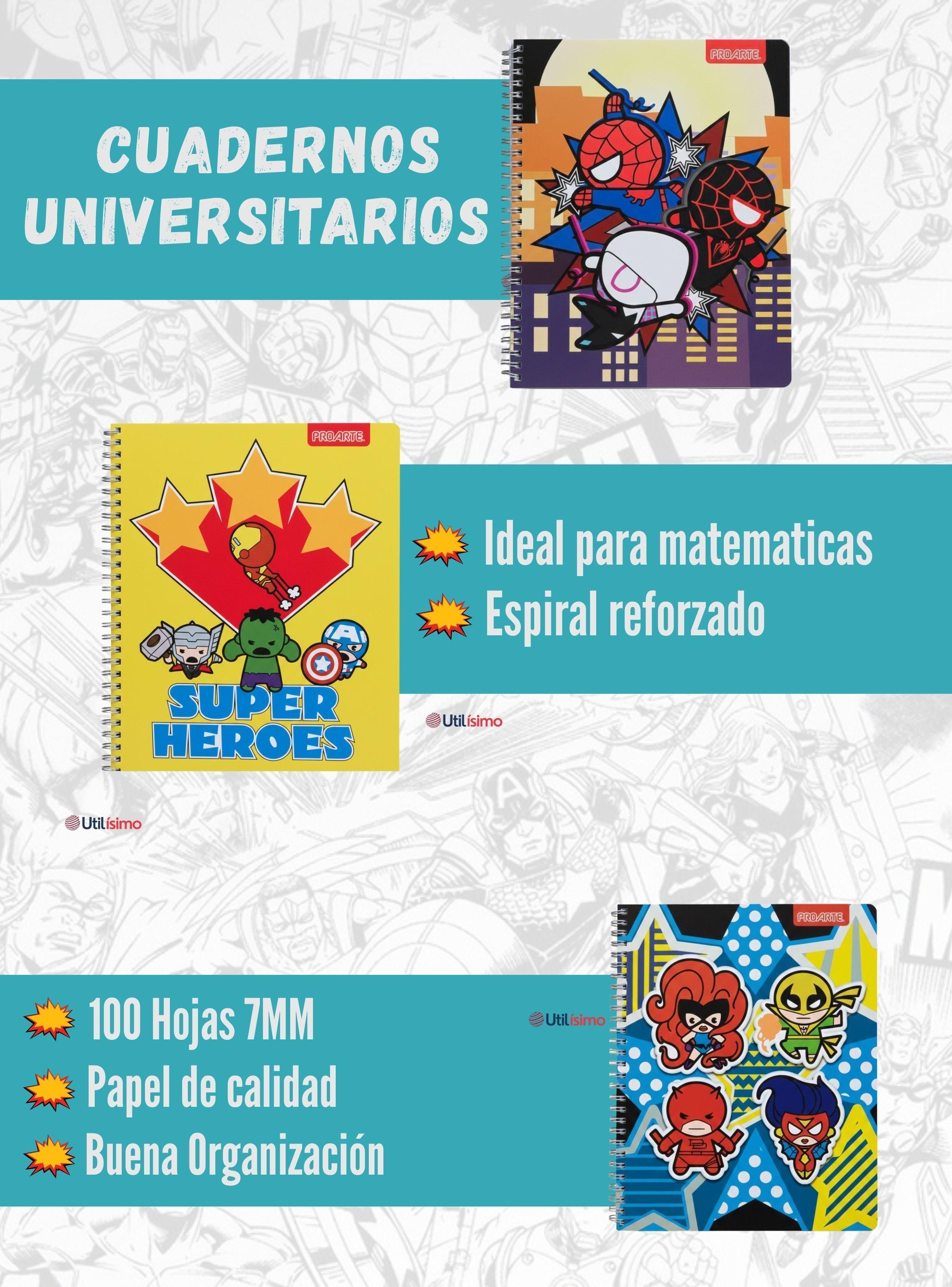 Pack 5 Cuadernos Universitarios Marvel Heroes 100 Hojas Proarte Diseños Surtidos-2