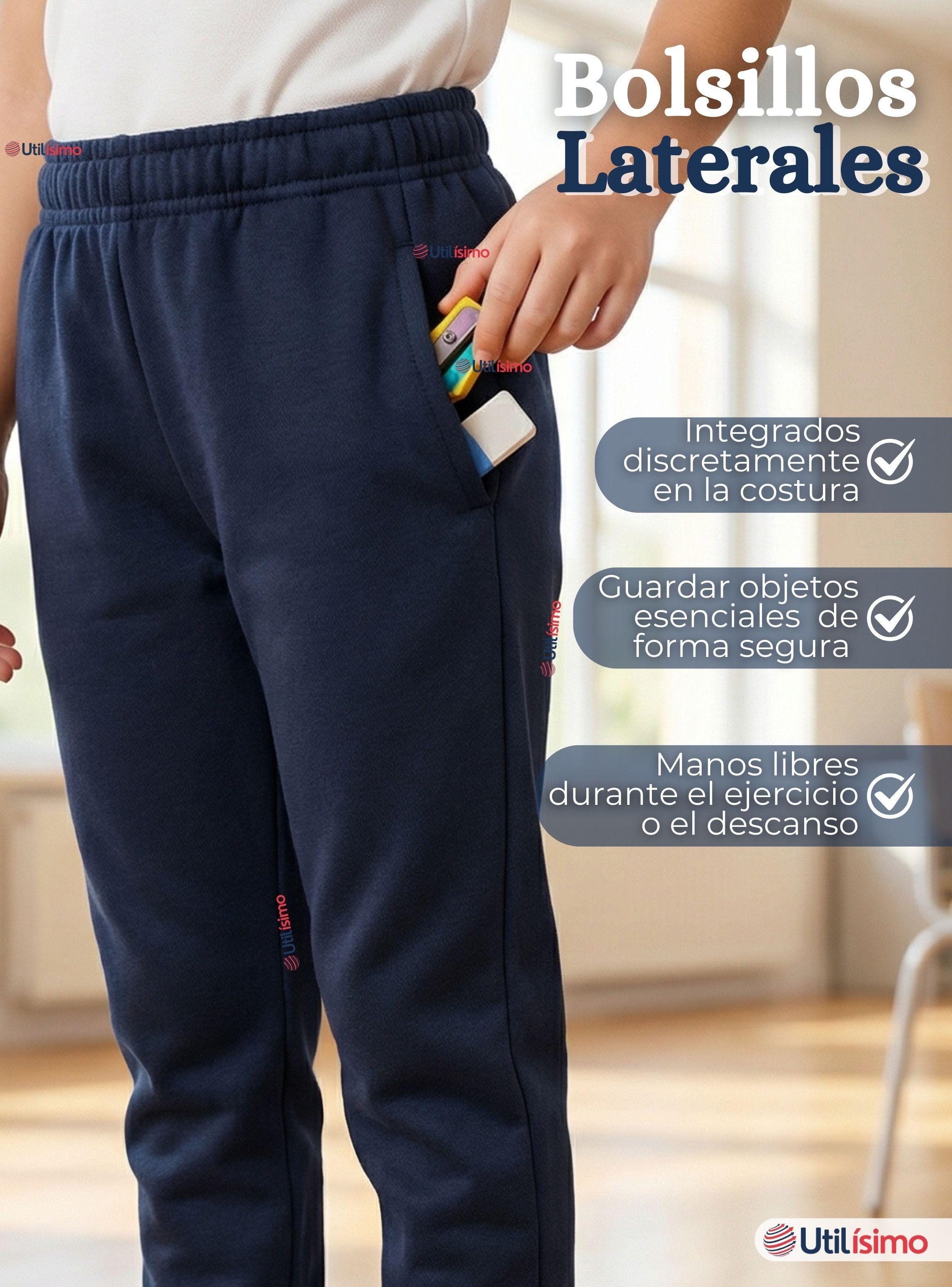 Pack 3 Buzos Pantalones Escolar Niños Unisex 100% Algodón Azul Bota Acanalada 3 a 16 años-3