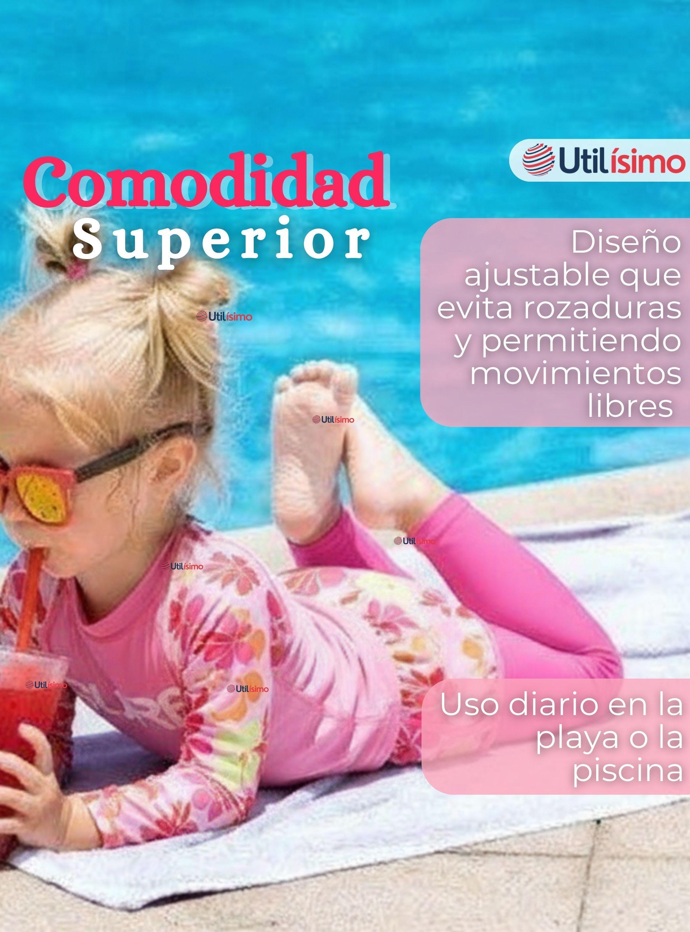 Traje de Baño Manga Larga Pantalón Largo Pantalón Corto 3 Piezas para Niña 3 a 11 años Pink Flowers-6