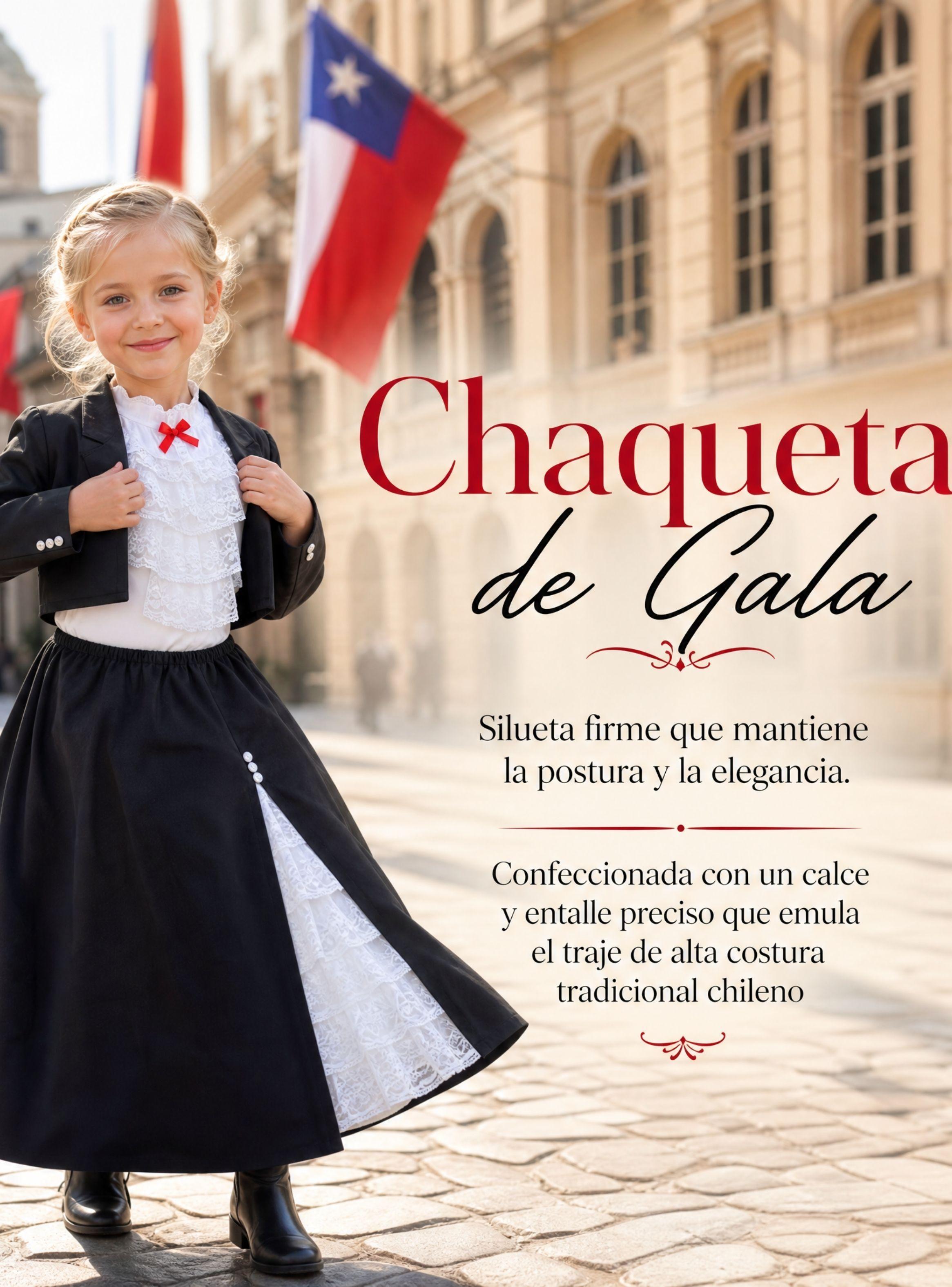 Traje Huasa Elegante Negro NIña Conjunto 4 Piezas Tipico Fiestas Patrias-5