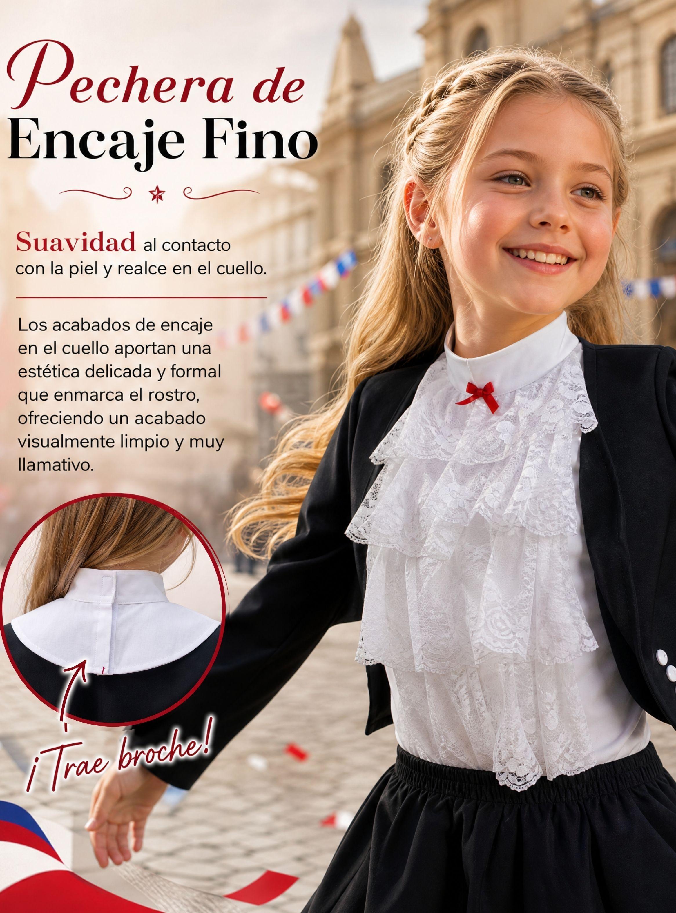 Traje Huasa Elegante Negro NIña Conjunto 4 Piezas Tipico Fiestas Patrias-6