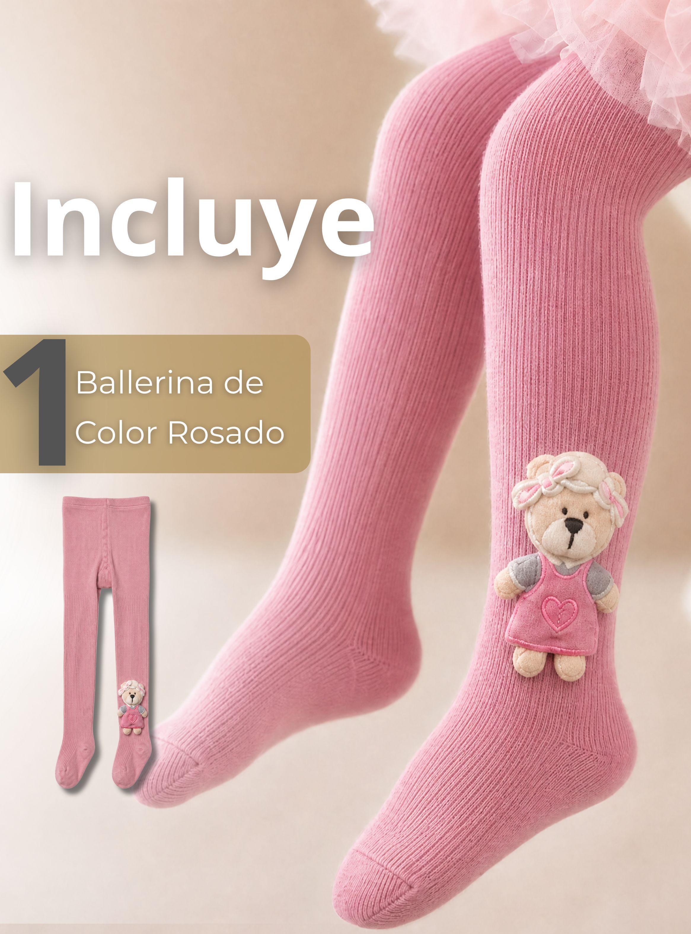 Panty 3D Osito Rosado Tejida Niña Ballerina 78% Algodón Premium-2